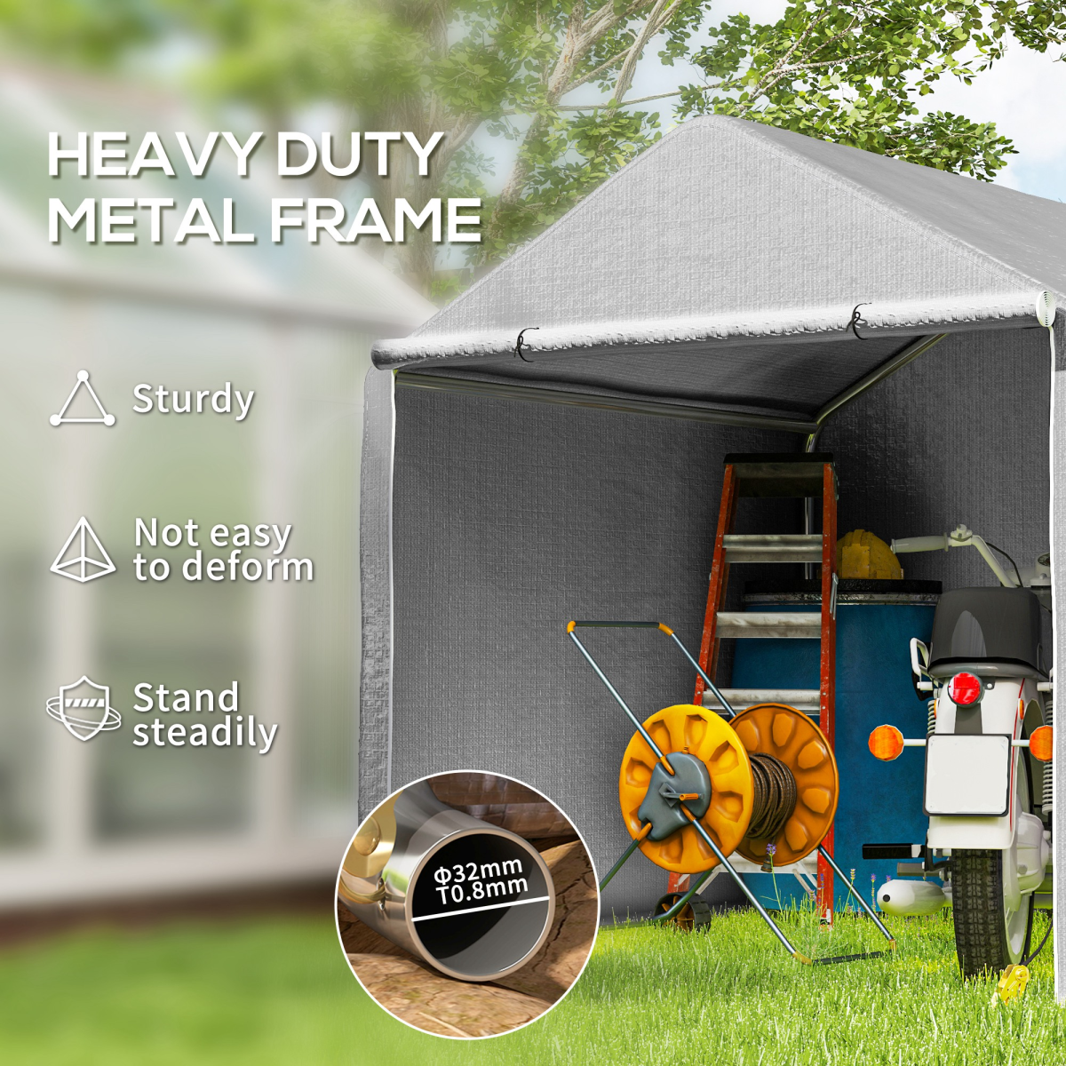 Outsunny Temporary Garden Shed Tent with Galvanised Steel Frame & PE Cover – Bike & Tool Storage, Grey