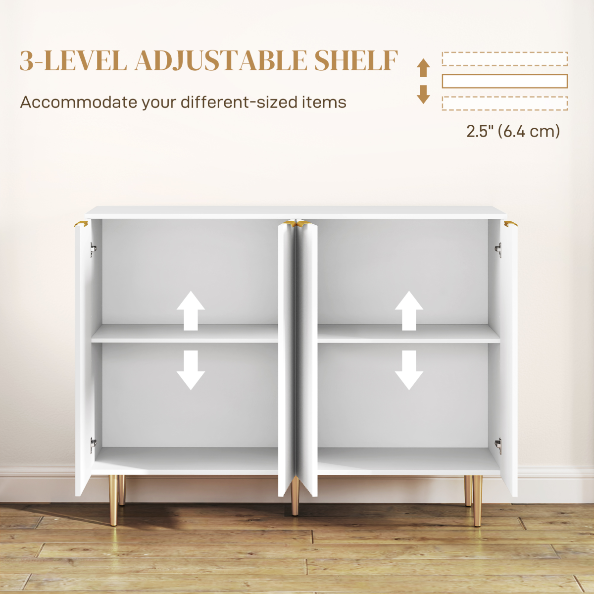 HOMCOM Sideboard Buffet Cabinet with Adjustable Shelves – Dining Room & Kitchen Storage, White