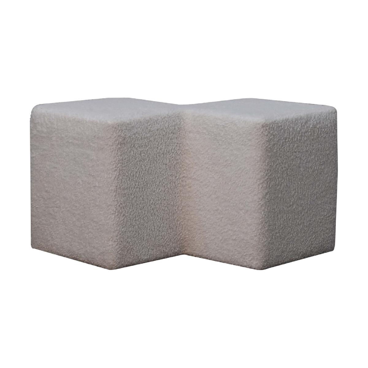 Artisan Furniture Twin Footstool in Solid Wood with White Boucle Upholstery – Seats Two, Contemporary, White