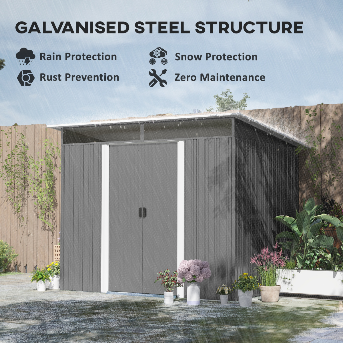 Outsunny 6.4 x 8.5ft Metal Storage Shed with Double Sliding Doors & Clear Panels – Lockable Garden Store, Grey