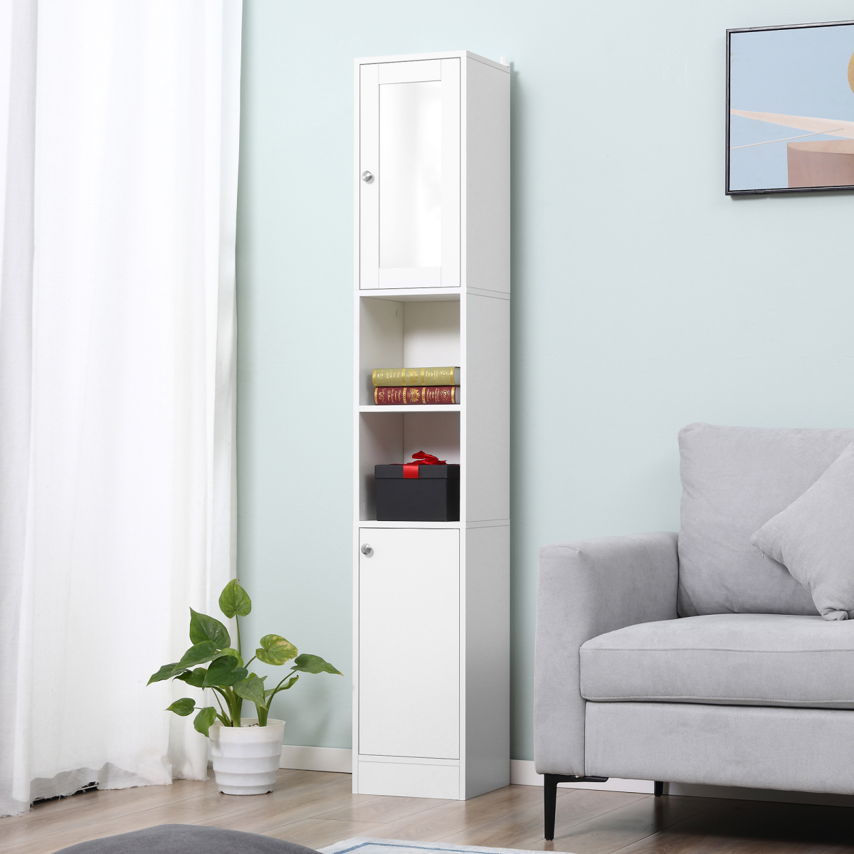 kleankin Tall Bathroom Tallboy Cabinet with Mirror & Shelves – Space-Saving Corner Storage