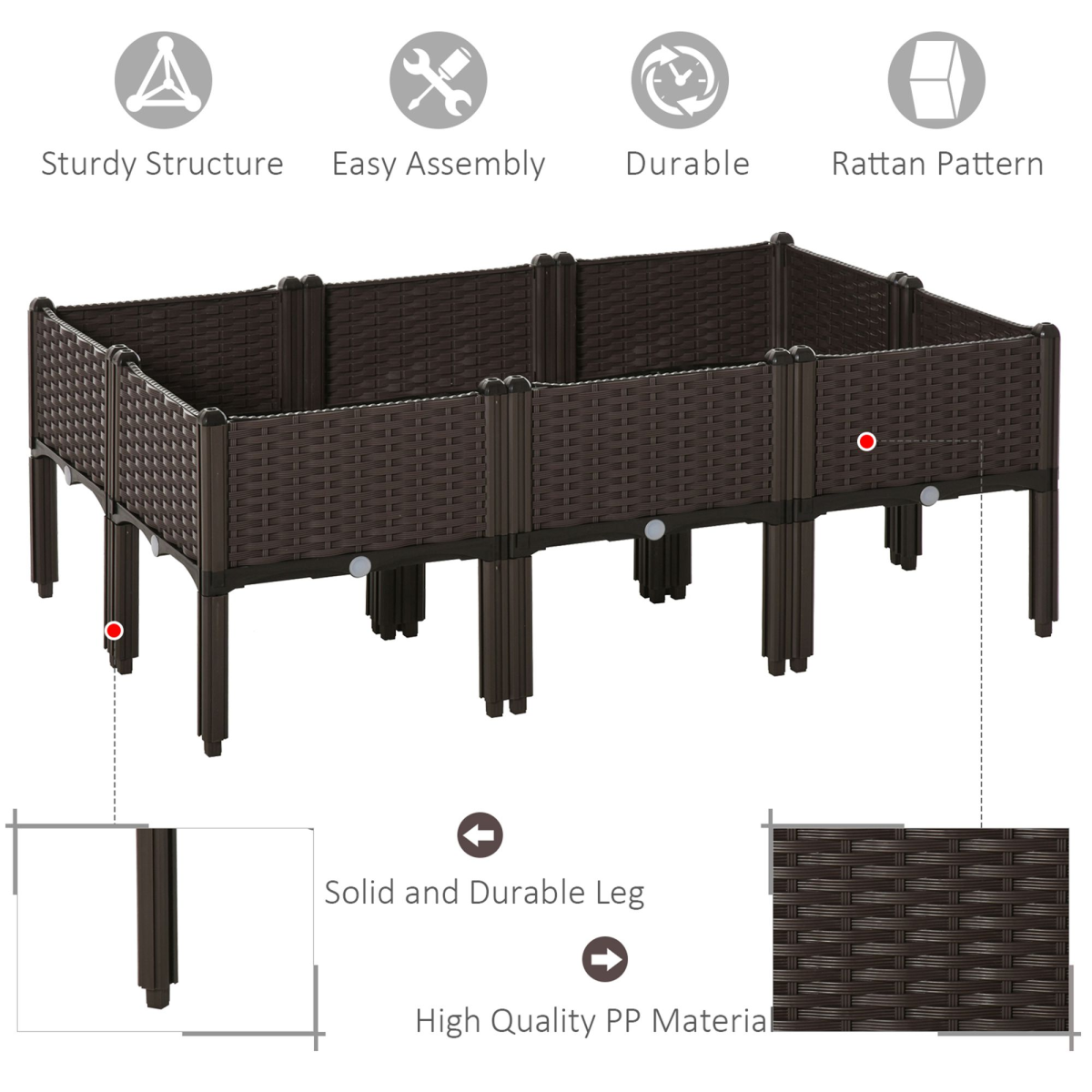 Outsunny 6-Piece Stackable Raised Flower Bed with Drainage Holes – Vegetable & Herb Planter Boxes