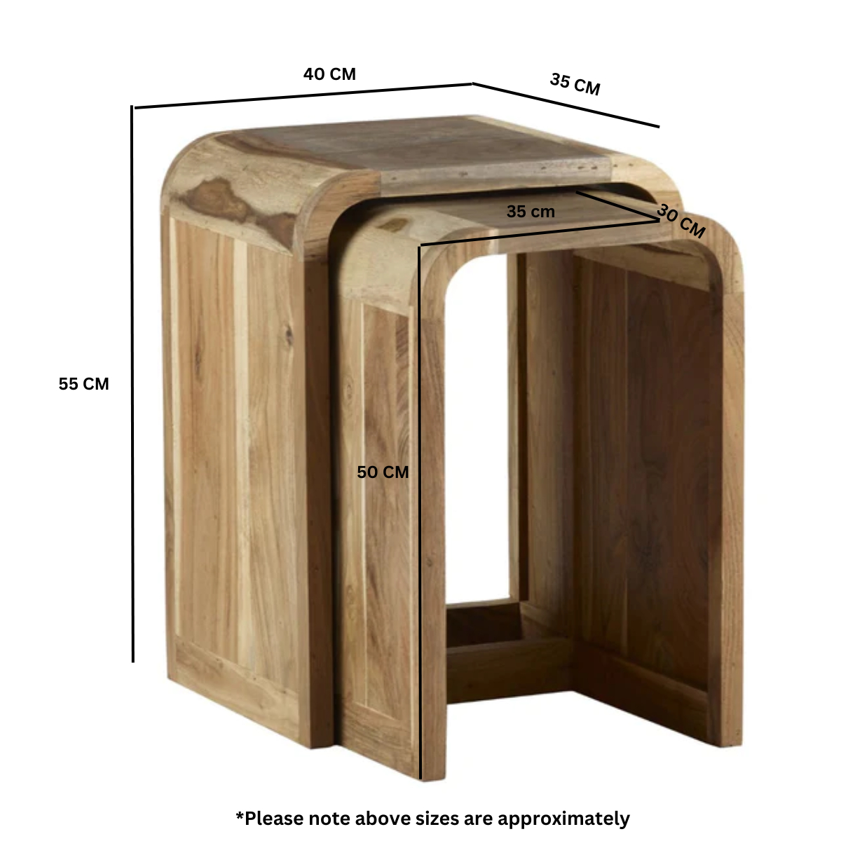 Aspen Hand-Crafted Wooden Nest of 2 Tables – Retro-Inspired Space-Saving Side Tables for Lamps & Drinks