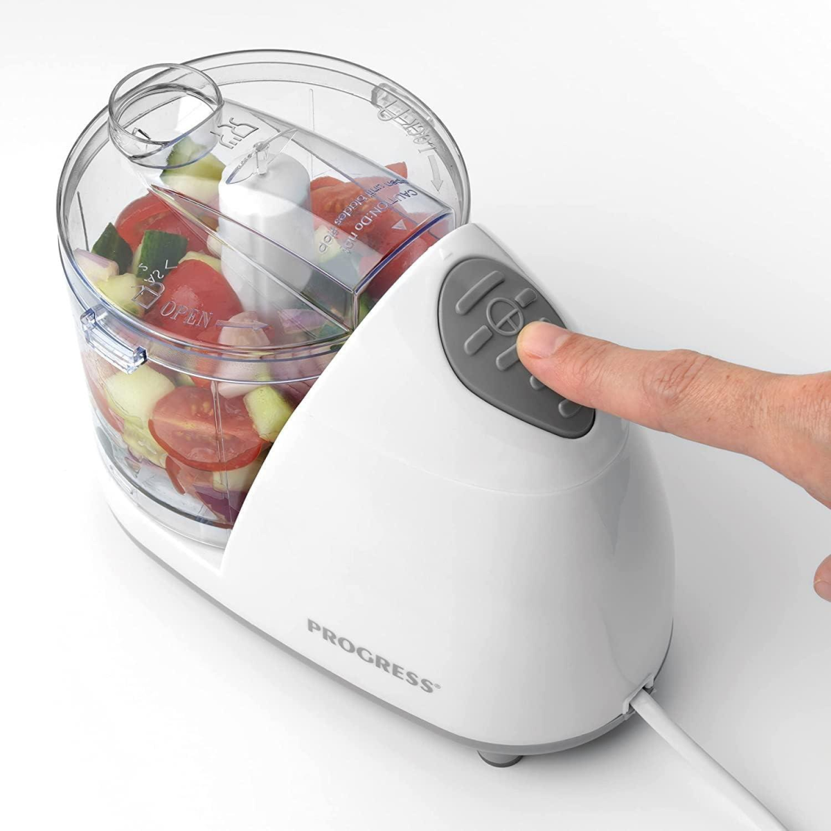 Progress Electric Mini Chopper, 150W with One Touch Operation & 350ml Bowl – Stainless Steel Blades, White