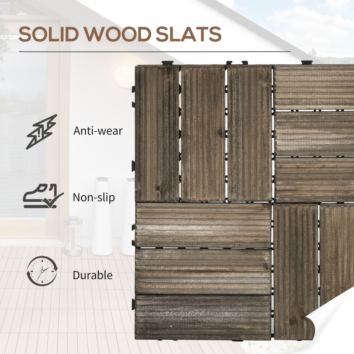 Outsunny 27-Pack Interlocking Decking Tiles, 30 x 30cm – Outdoor Garden Flooring, Grey
