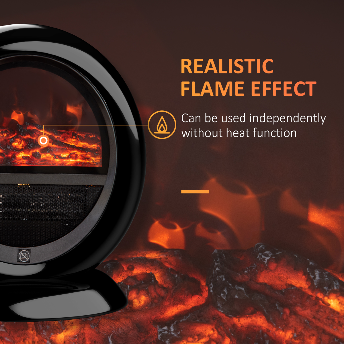 HOMCOM Freestanding Electric Fireplace Heater, 1500W with Rotatable Head, Flame Effect & Overheat Protection