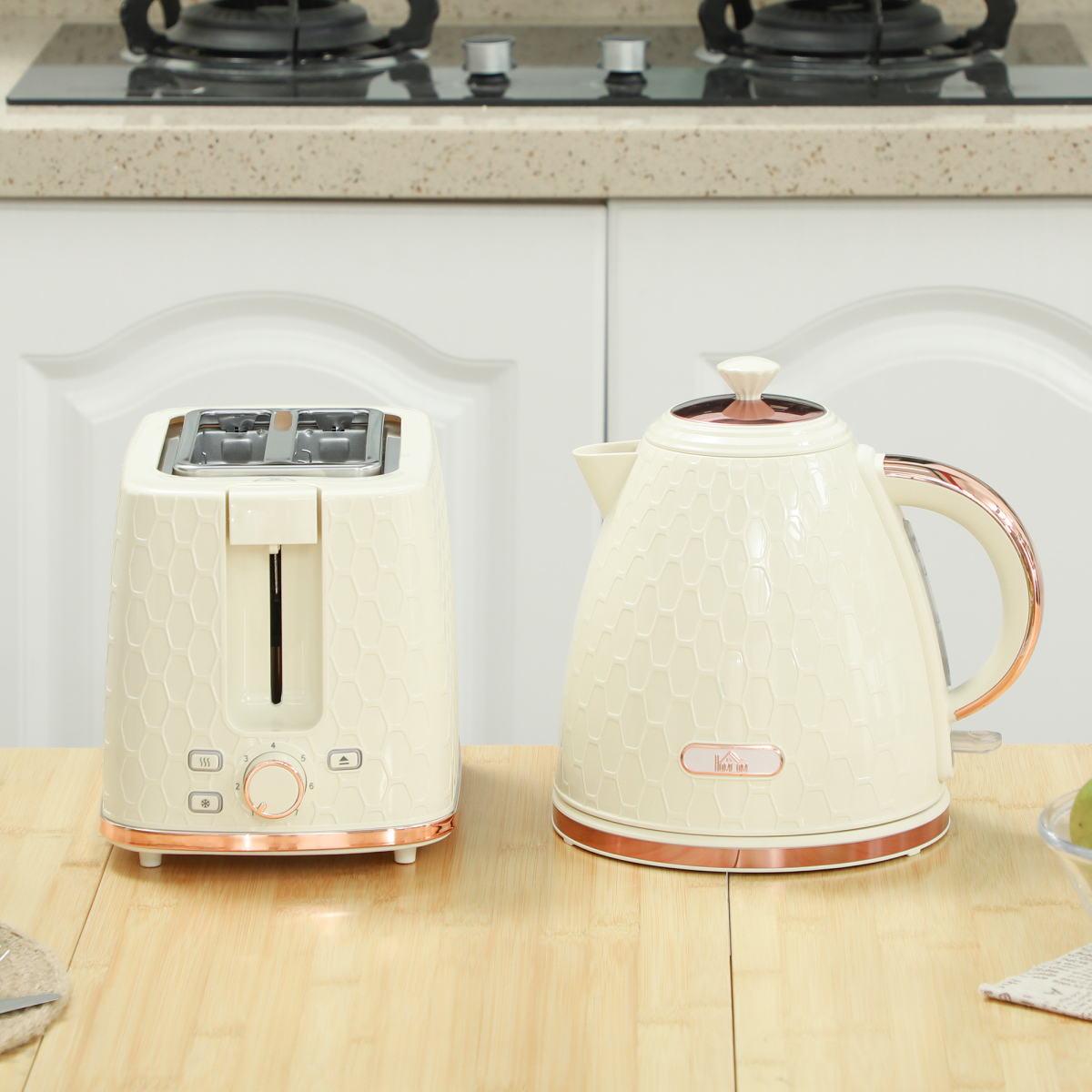 Honeycomb 1.7L Fast Boil Kettle & 2-Slice Toaster Set – Matching Breakfast Set with 7 Browning Settings