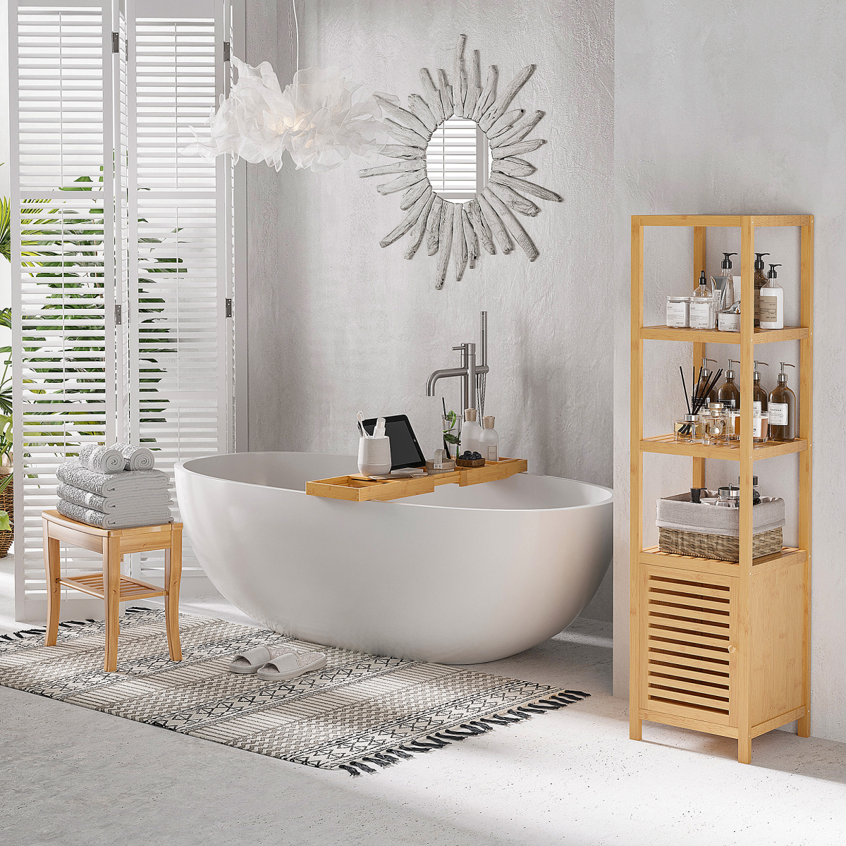 2-Tier Slatted Shower Bench with Storage Shelf – Compact Bath Seat with Round Edges and 100kg Capacity