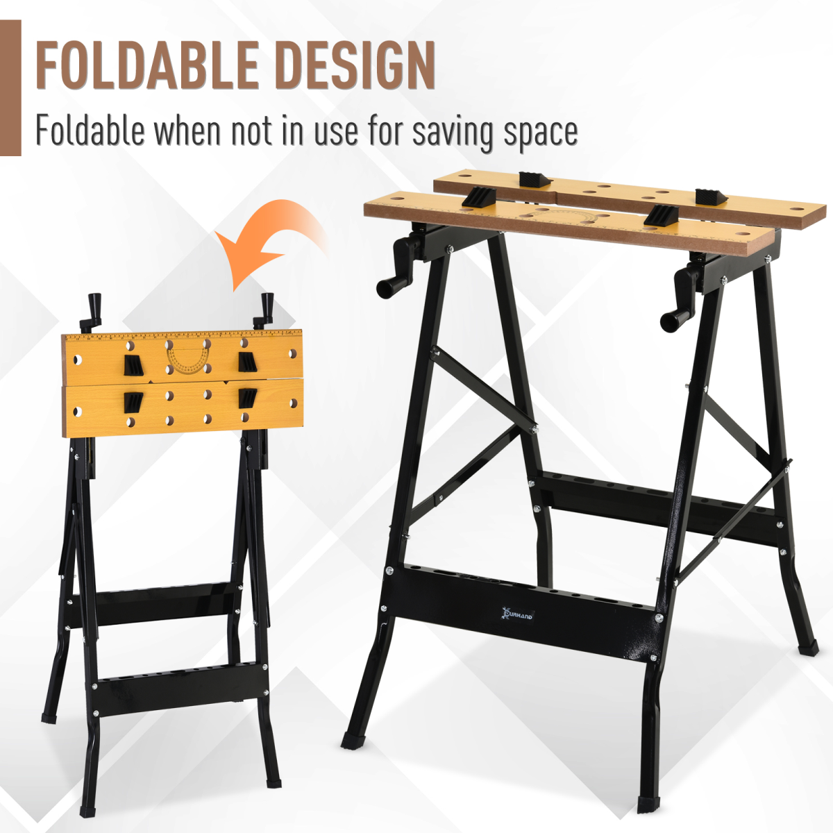 DURHAND Portable Folding Work Bench with MDF Top and Adjustable Clamps – 4-in-1 Workbench, Sawhorse, Black