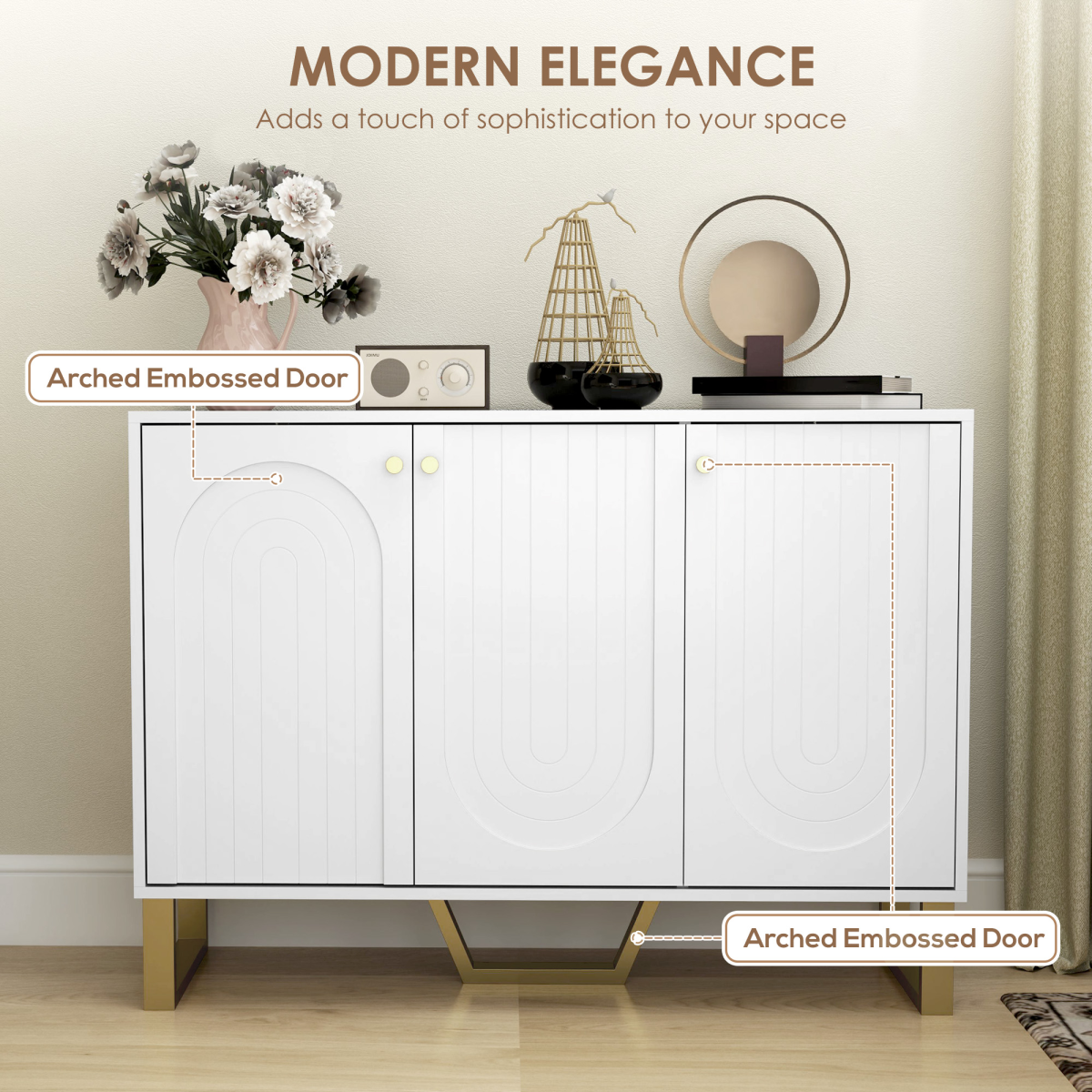 HOMCOM Living Room Sideboard with Doors & Three-Level Adjustable Shelves – Storage Cabinet, White