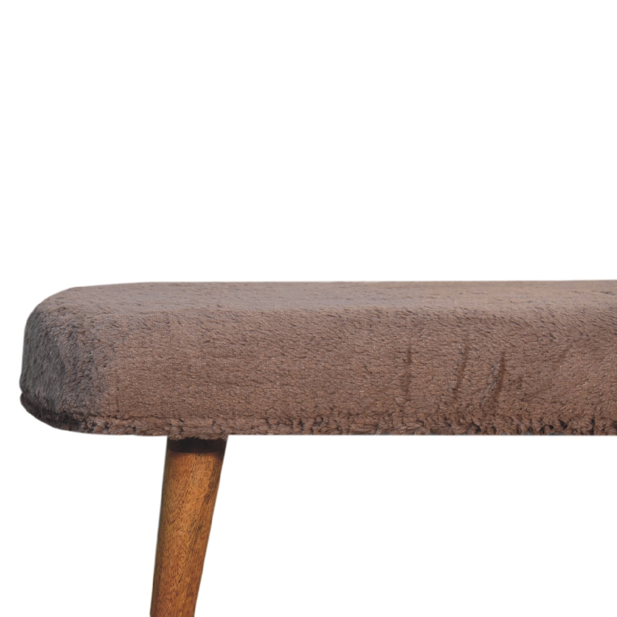 Artisan Furniture Solid Wood Mocha Faux Fur Bench – Upholstered Bedroom & Living Room Seat, Oak-ish Legs, Brown