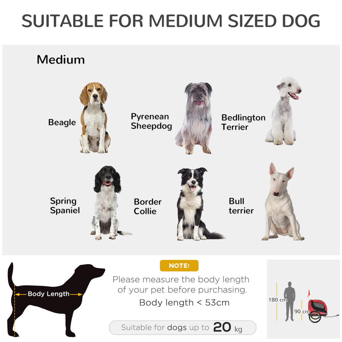 Pawhut Dog Bike Trailer with Reflectors, Flag & Safety Anchor – Pet Carrier for Small and Medium Dogs