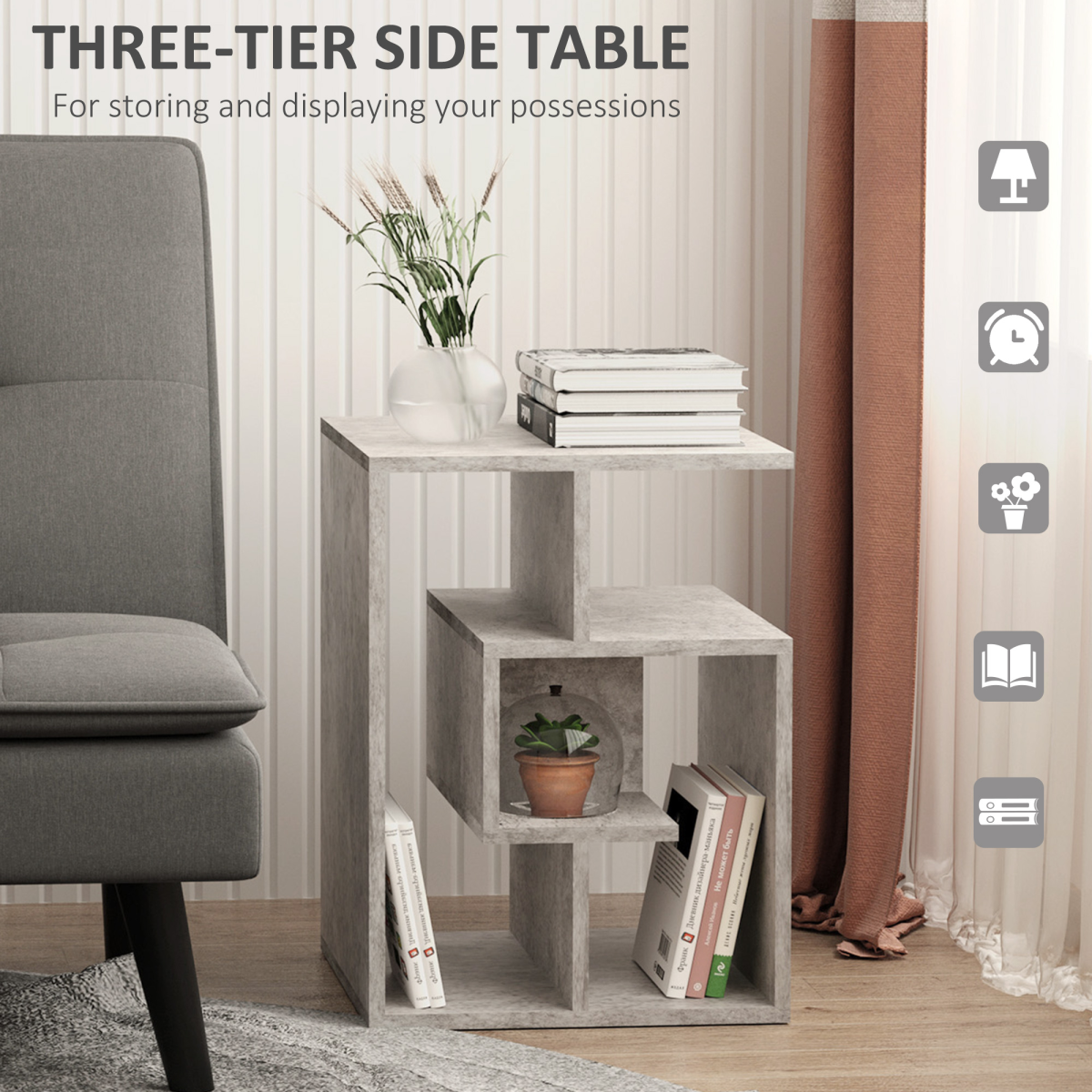 3-Tier Cube Side Table with Open Storage Shelves – Bedside Table for Books & Décor