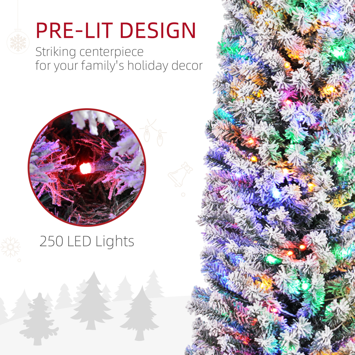 HOMCOM 7ft Artificial Christmas Tree with Flocked Tips, 250 LED Lights & Decorations – Indoor, Green