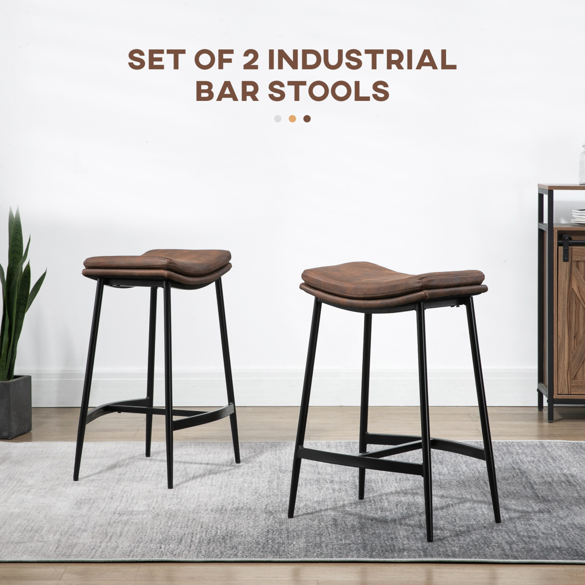 HOMCOM Upholstered Curved Seat Breakfast Bar Stools with Footrest – Set of 2, Brown
