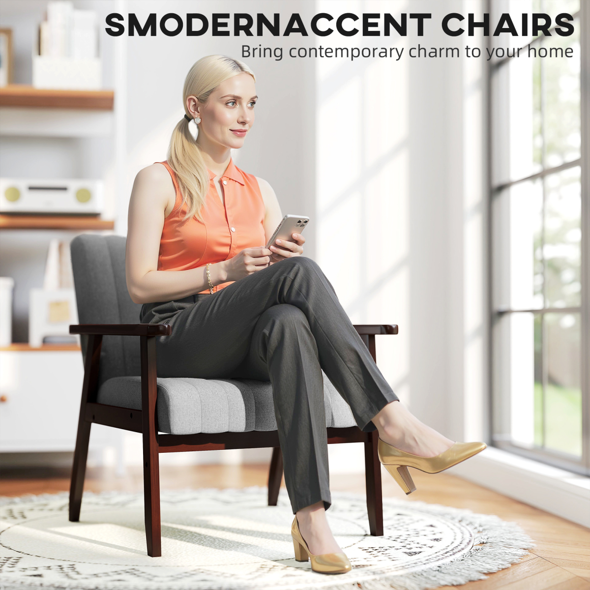 HOMCOM Modern Upholstered Accent Armchair with Padded Seat & Armrests – Bedroom or Living Room, Grey