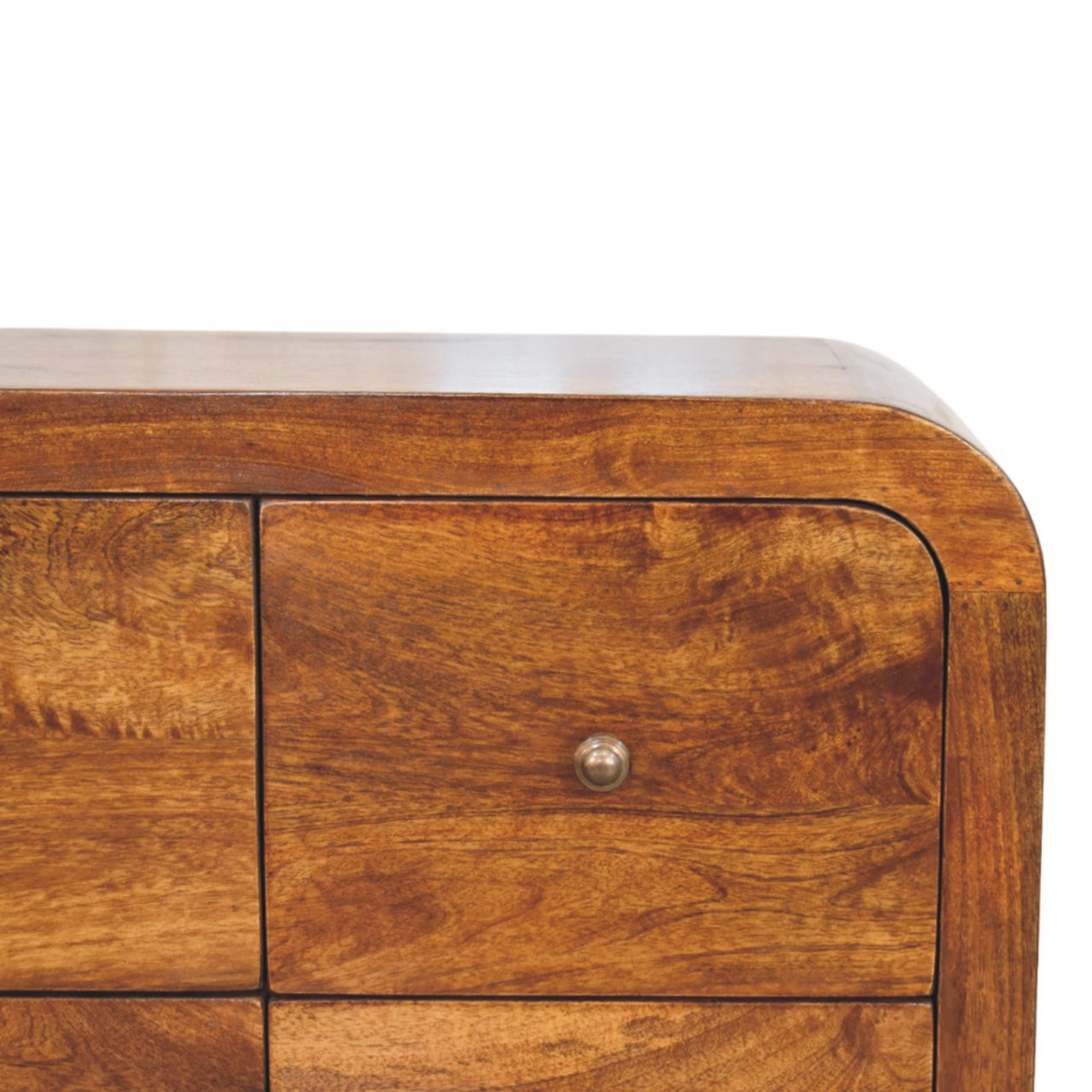 Artisan Furniture Solid Wood Darcy 3 over 3 Drawer Chest with Curved Silhouette – Brass Knobs, Chestnut Brown