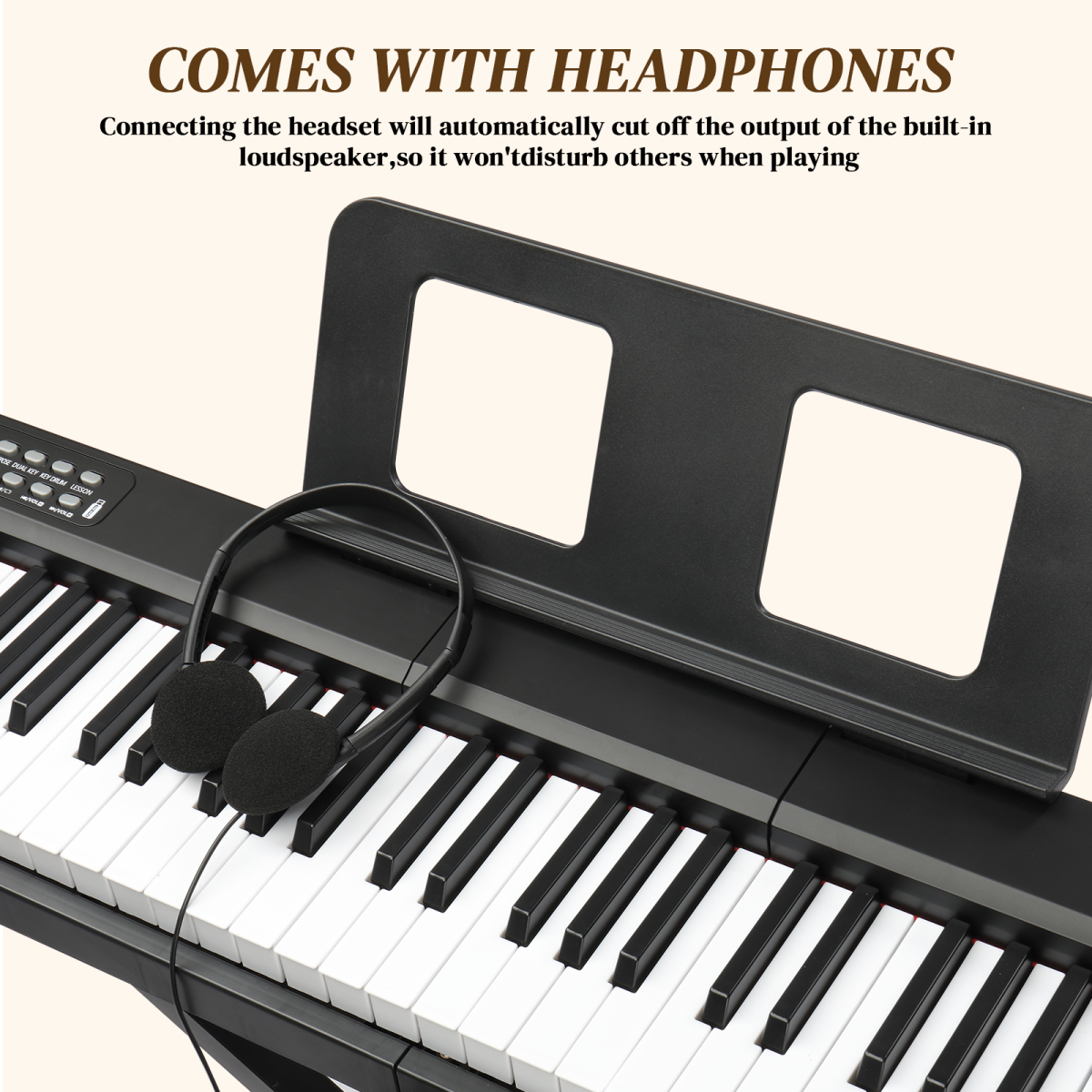 GPP-101 88-Key Semi-Weighted Digital Piano with Bluetooth, MIDI, Headphones & Sustain Pedal – Black