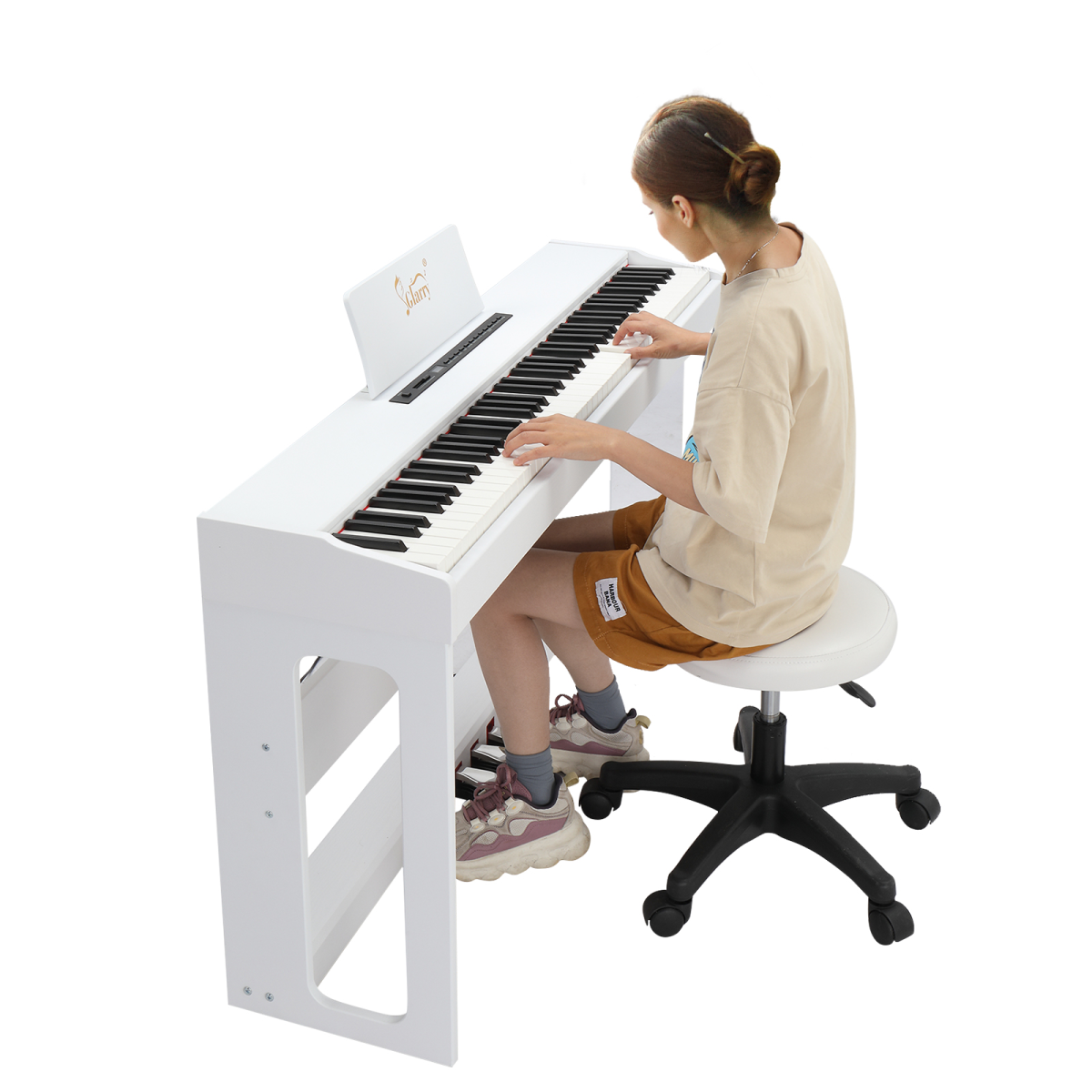 Glarry GDP-104 88 Key Weighted Digital Piano with Stand & Triple Pedals – Headphones Included, White