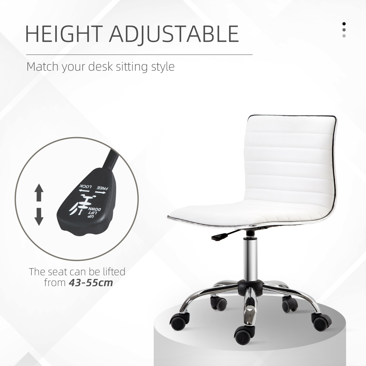 HOMCOM Armless Mid-Back Ergonomic Office Chair with 360 Swivel and Adjustable Height – PU Leather, White
