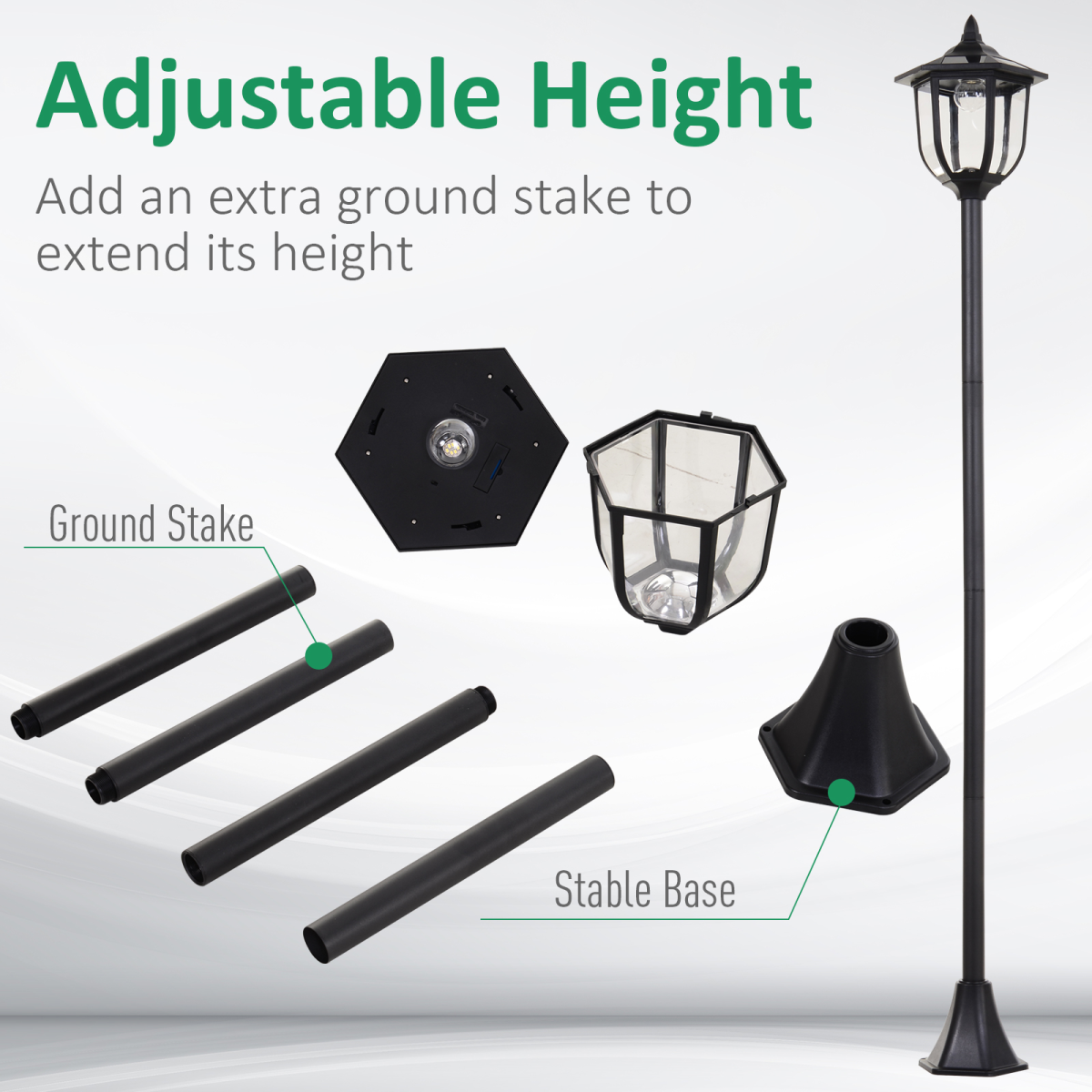 Outsunny 1.77m Free-Standing Solar LED Lamp Post with Six LEDs & IP44 Rating – Garden Light, Black