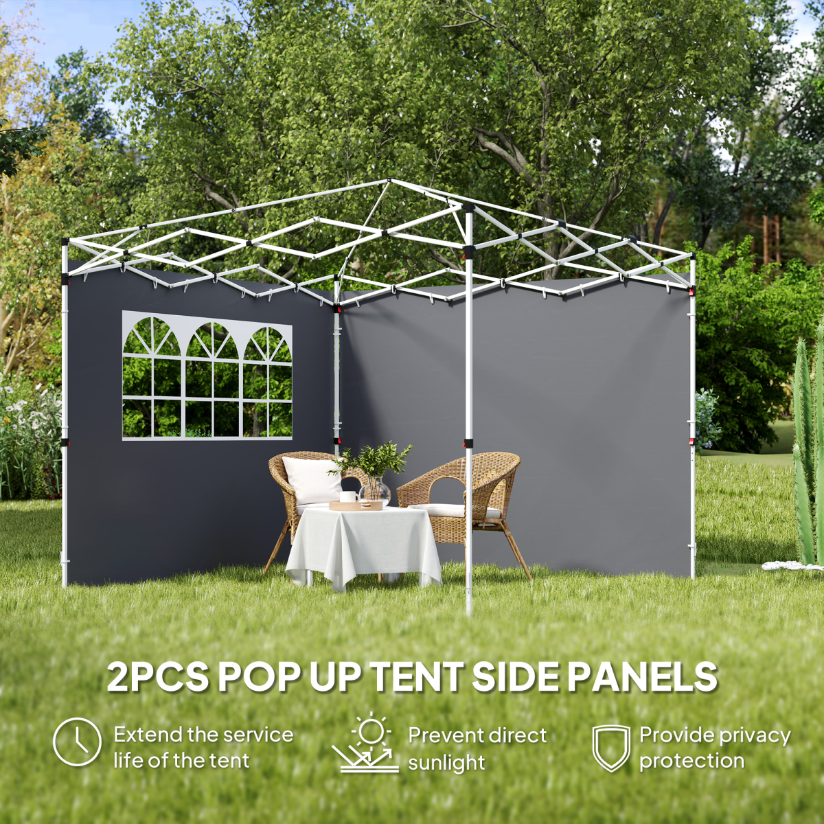 Outsunny Gazebo Replacement Side Wall Panels with Windows, 2-Piece Set, 3m x 2m – PE-Coated Oxford, Grey