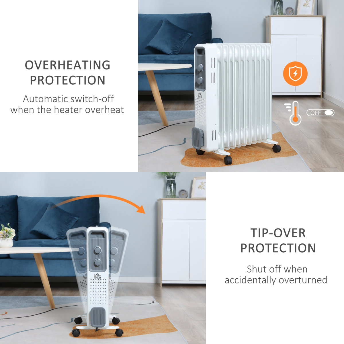 HOMCOM 2720W 11 Fin Oil Filled Radiator with 3 Heat Settings & Safety Cut-Off – Silent Portable Heater