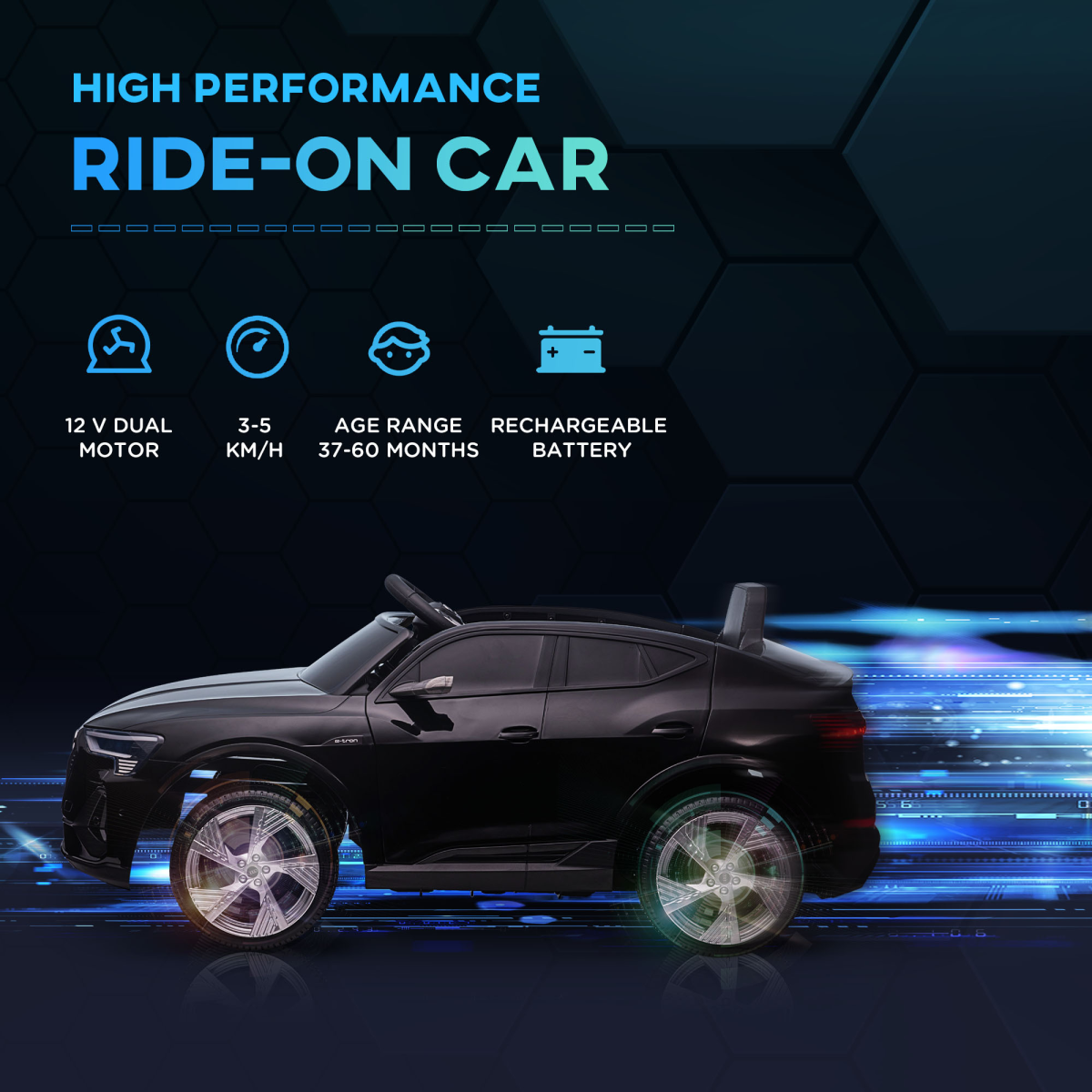 HOMCOM Audi E-tron 12V Electric Ride-On Car with Remote Control, LED Lights & Music – Kids, Black