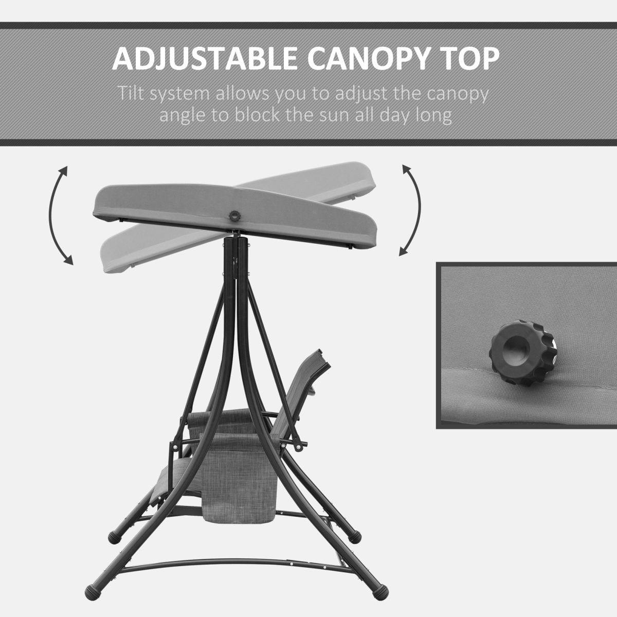 Outsunny 3-Seat Metal Patio Swing Chair with Adjustable Canopy & Side Pocket – Garden Swing Seat