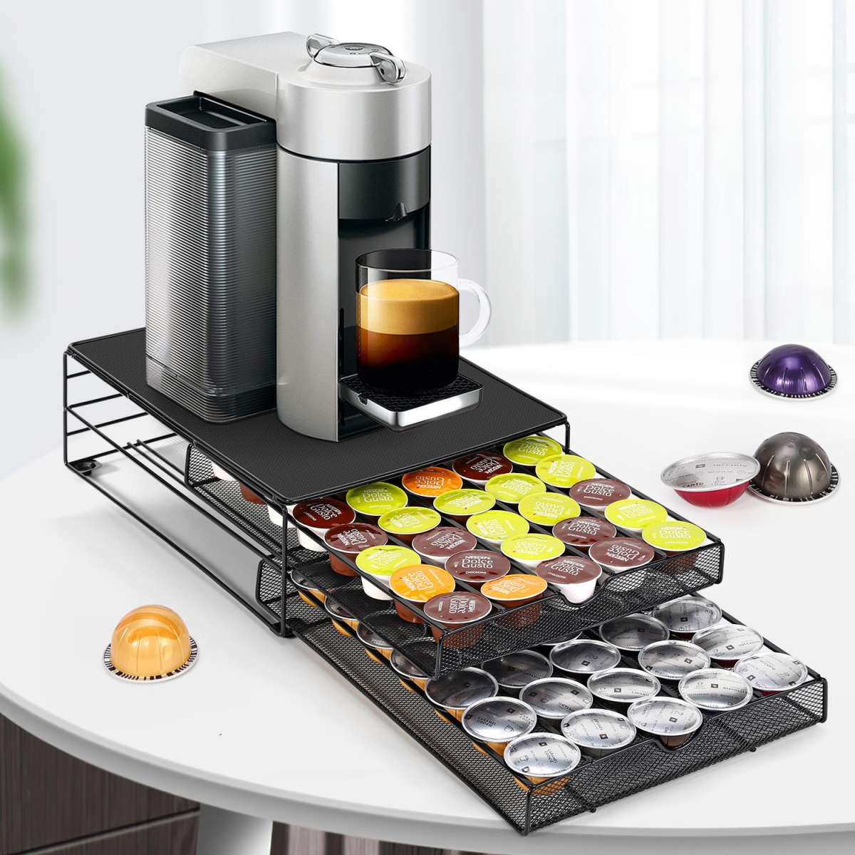 Vinsani Sliding Coffee Pod Storage Drawer for 80 Dolce Gusto Capsules – Countertop Capsule Organiser