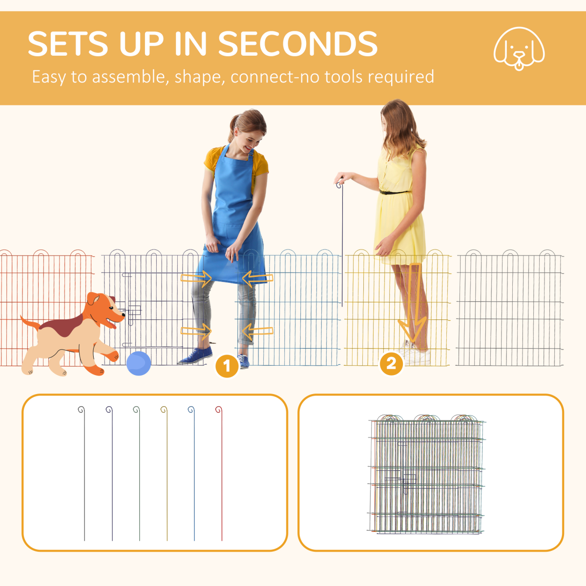 PawHut Multicolour Pet Playpen with Door, 6 Shapeable Panels – Dog, Puppy and Small Animal Crate