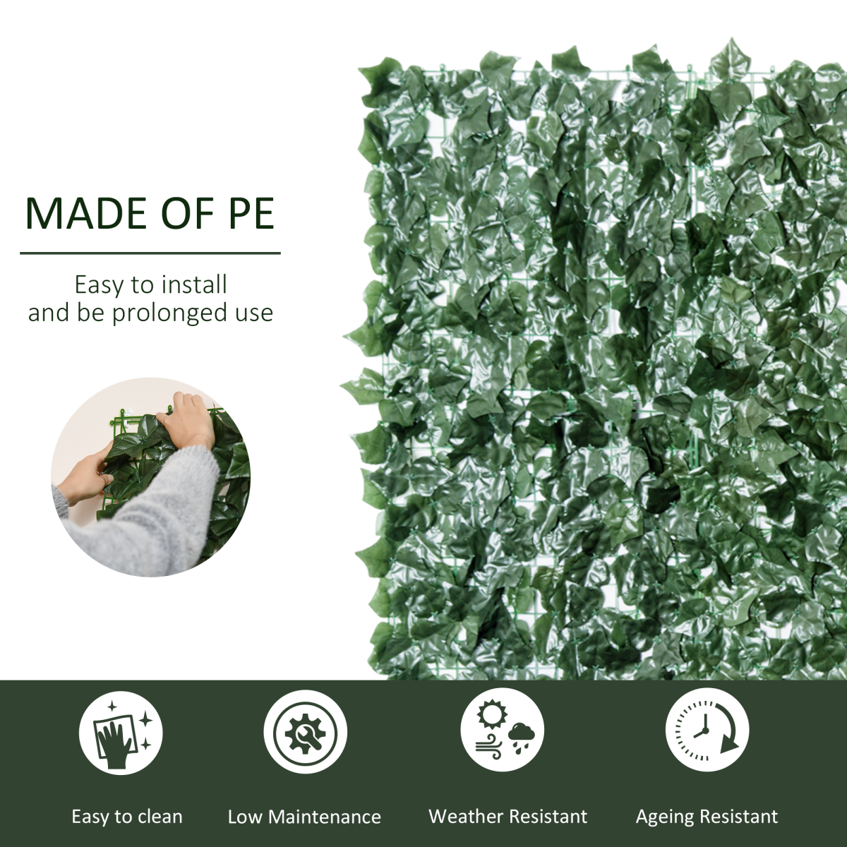 Outsunny Artificial Leaf Hedge Panel 1.5m x 3m – Garden Privacy Screen, UV Stabilised