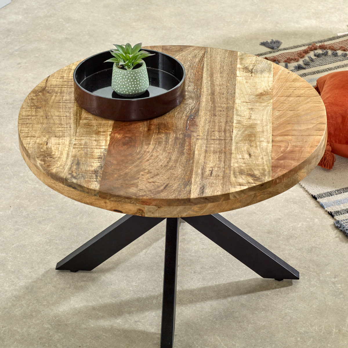 Indian Hub Surrey Solid Mango Wood Coffee Table with Metal Spider Legs – Handmade Industrial Style