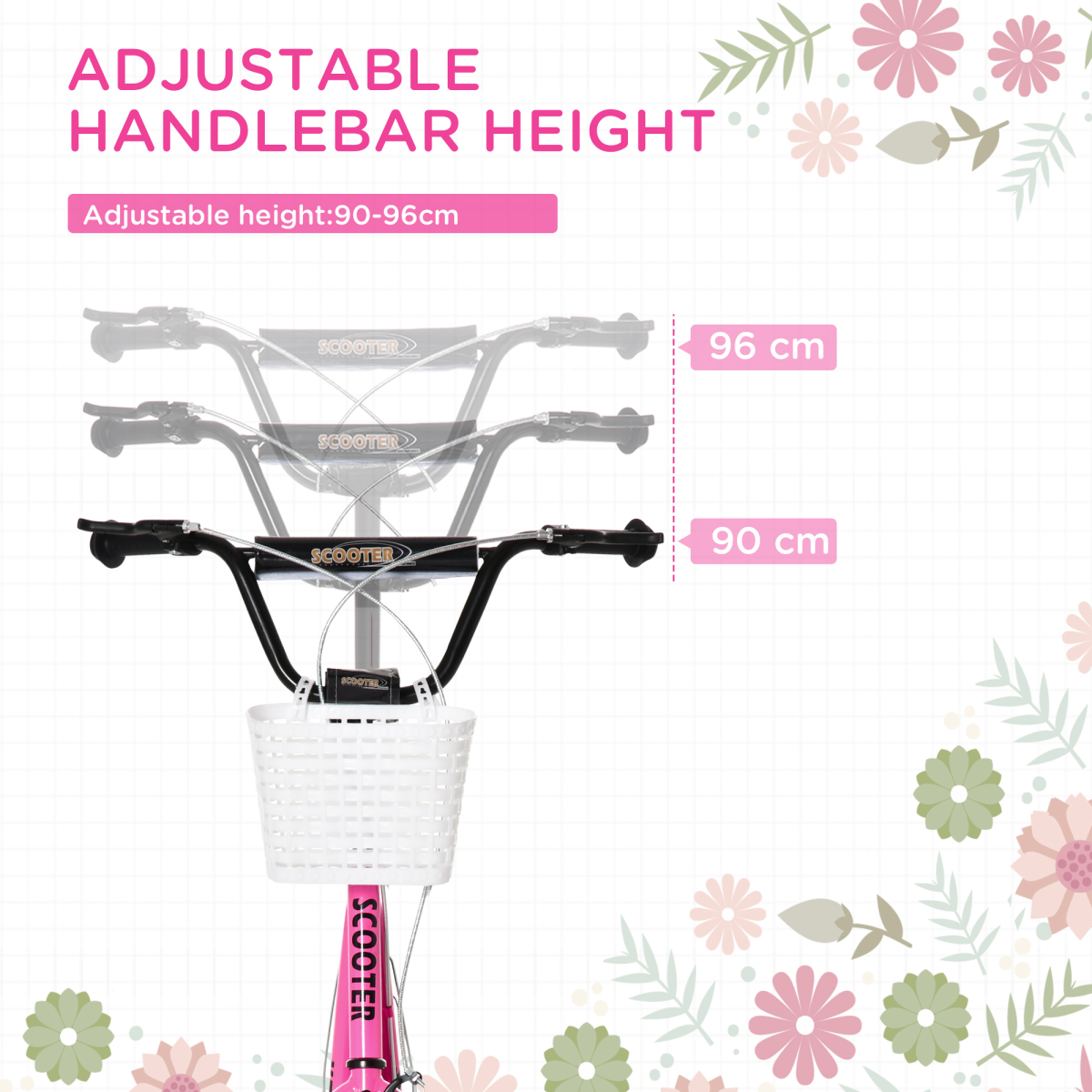 HOMCOM Kids Kick Scooter with Adjustable Handlebar, Dual Brakes & Basket – Big Wheel Scooter for Ages 5-12