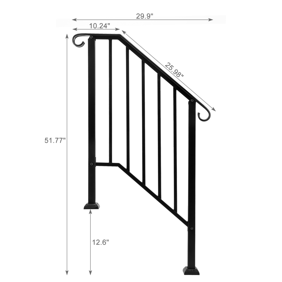 Artisasset Matte Black Outdoor Iron Handrail, 2 or 3 Steps – Galvanised Iron Garden Rail with Install Kit