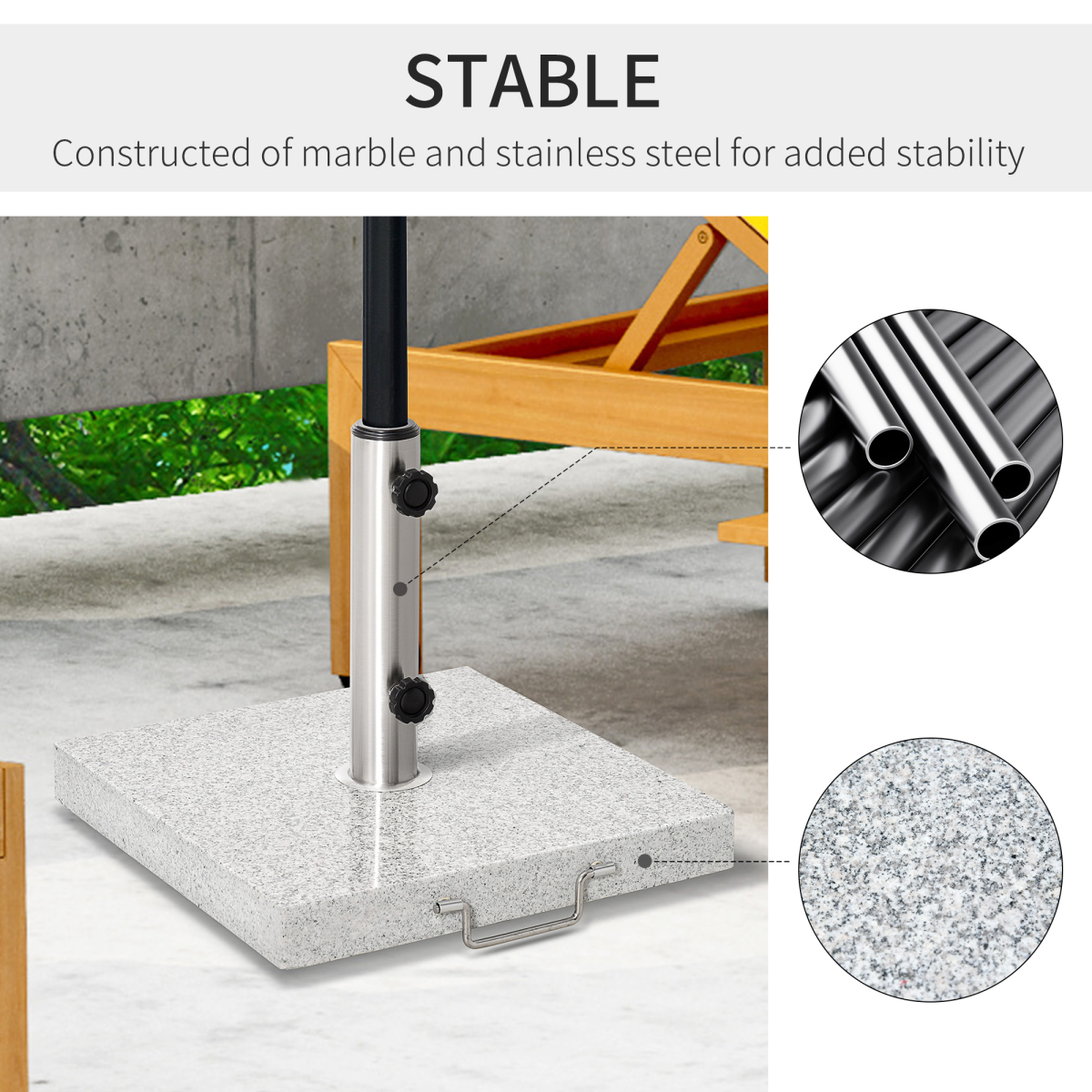 Outsunny 25kg Marble Umbrella Base with Wheels & Handle – Stabilising Parasol Stand, Hemp Grey