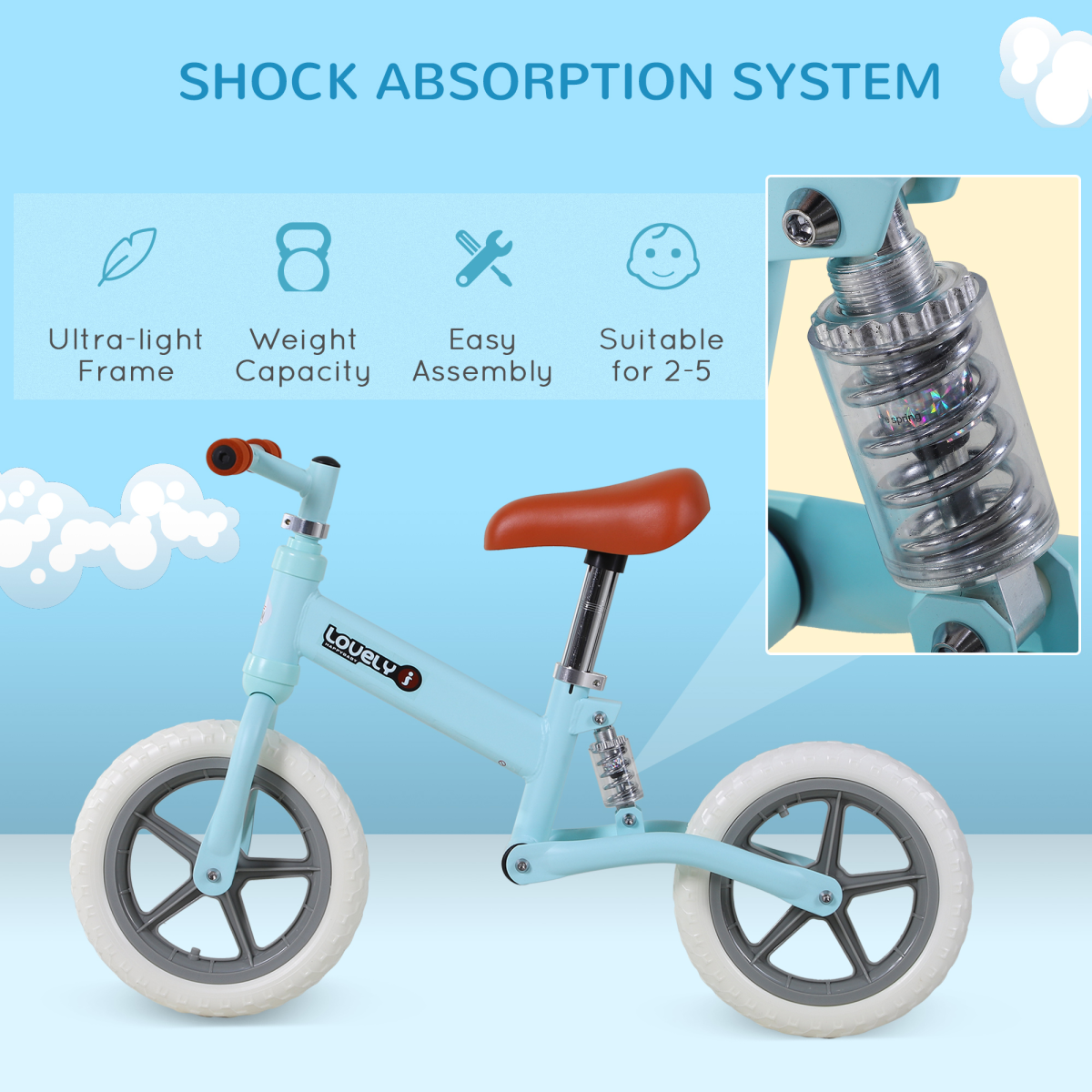HOMCOM Kids Balance Bike with Adjustable Seat – Pedal-Free Learning Bicycle for Ages 2–5, Metal Frame