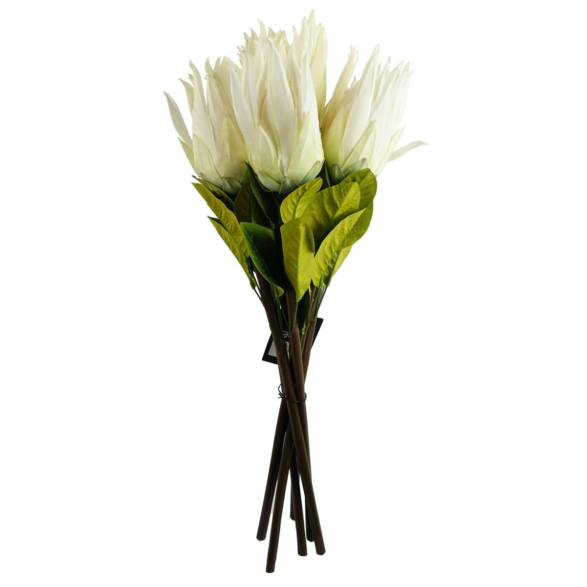 Leaf Protea Sugarbush Artificial Flower Stem with Silk Petals and Wired Stem – 65cm Home Decor, White
