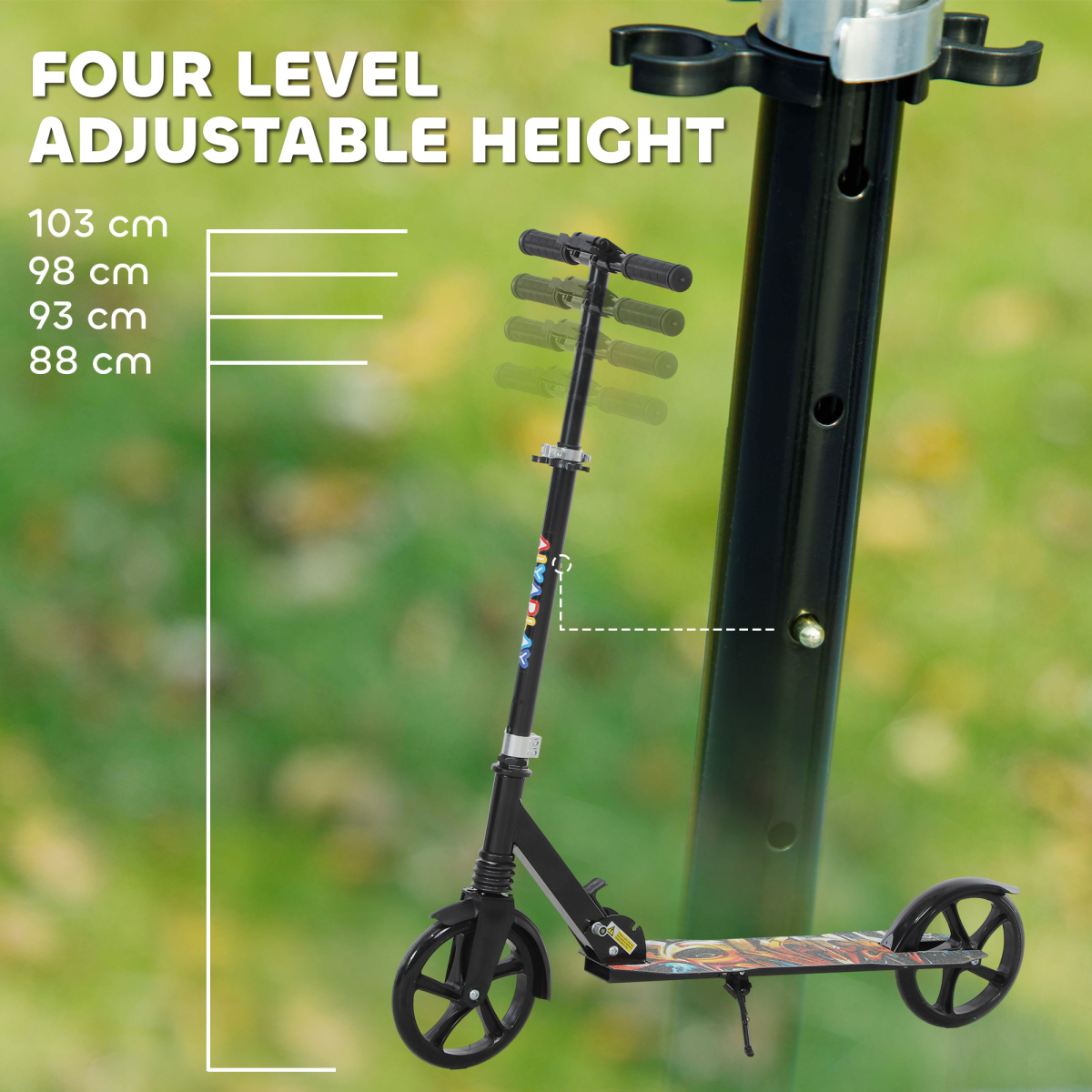 AIYAPLAY Foldable Kids Kick Scooter with 4-Level Adjustable Handlebar & Rear Brake – Ages 6-12, Black