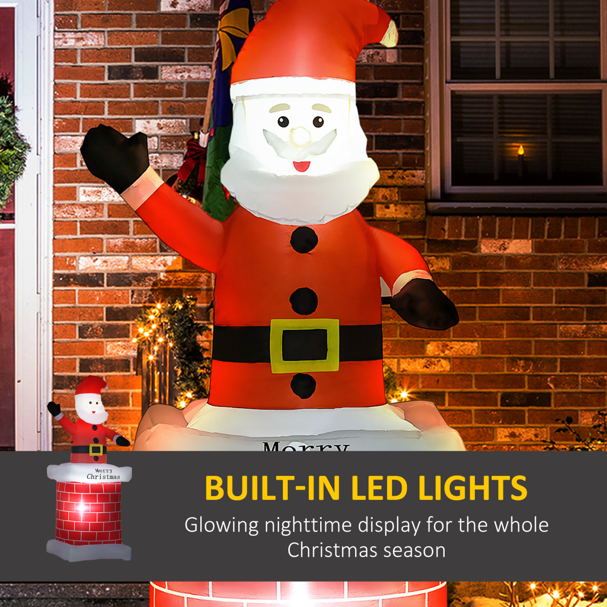 HOMCOM 7ft Christmas Inflatable Santa Claus Climbing from Chimney with LED Lights – IP44 Outdoor Decoration