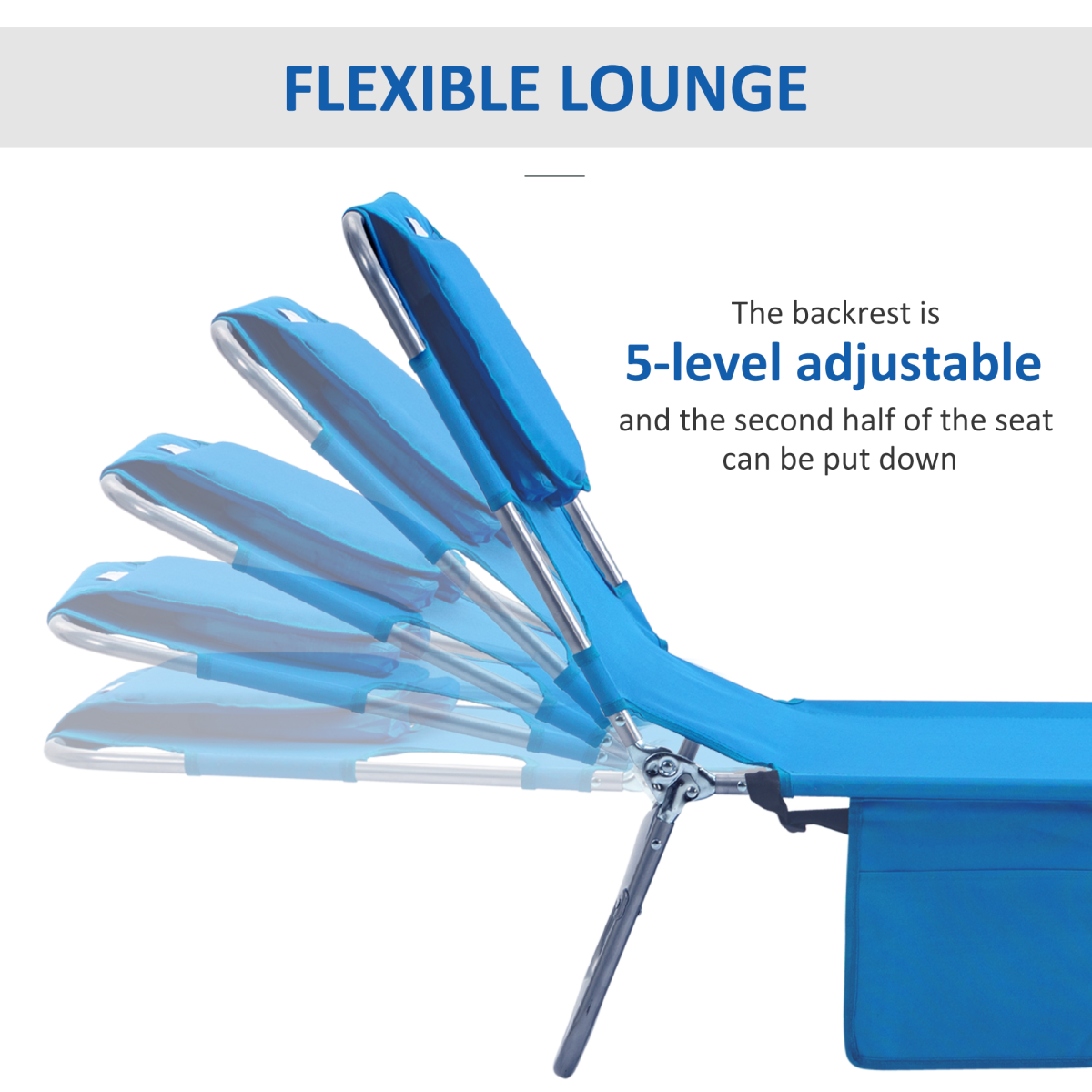 Outsunny Portable Beach Chaise Lounge with Face Cavity & Arm Slots – Reclining Sun Lounger with 5 Positions, Blue