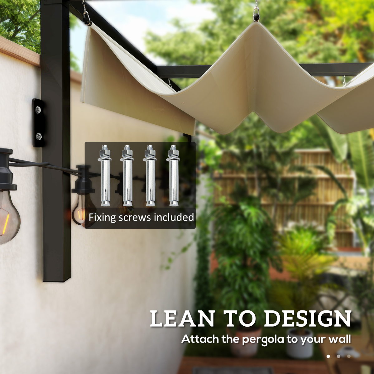 Outsunny 2 x 3m Wall Mounted Pergola with Retractable Sliding Canopy – UV-Protective Roof, Khaki
