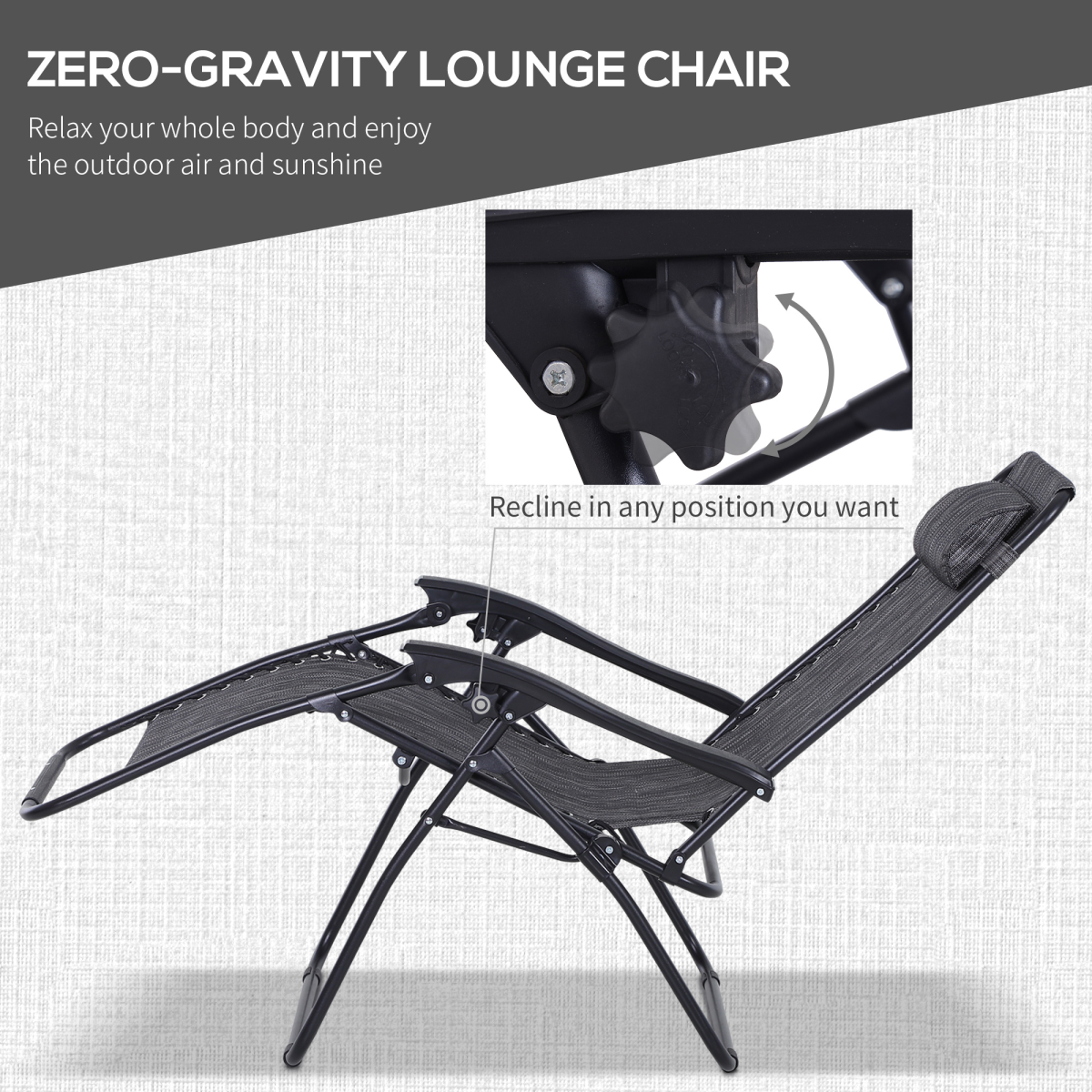 Outsunny 3-Piece Zero Gravity Chairs & Side Table Set with Cup Holders – Foldable Sun Loungers, Light Grey