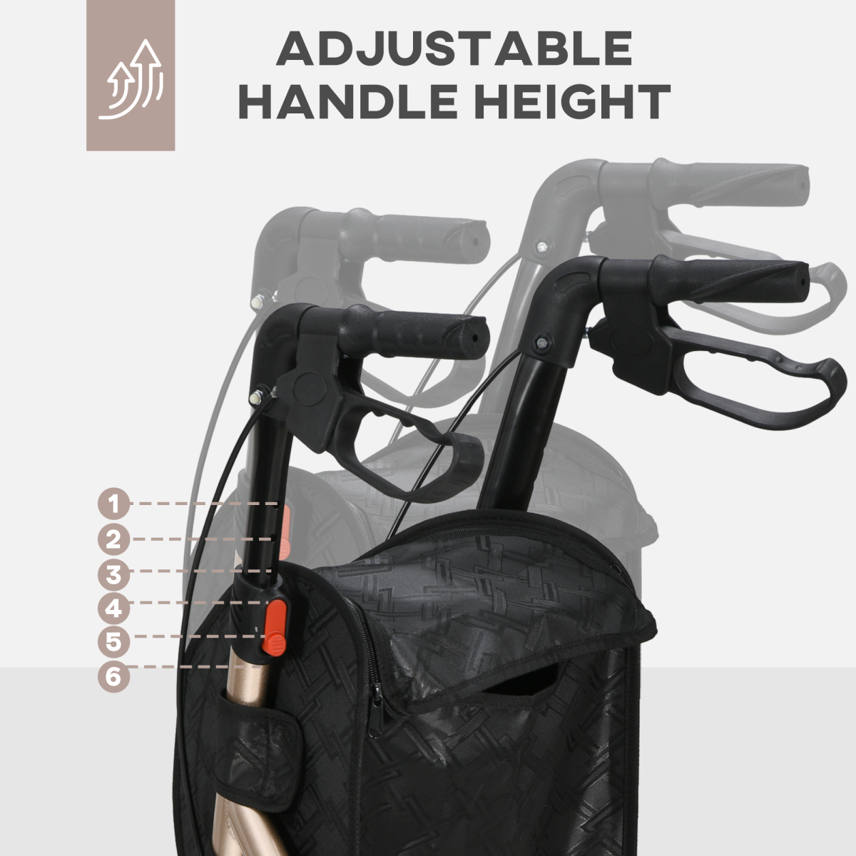 HOMCOM Lightweight Aluminium 3-Wheel Rollator with Storage Bag – Foldable Walking Aid with Height Adjustment