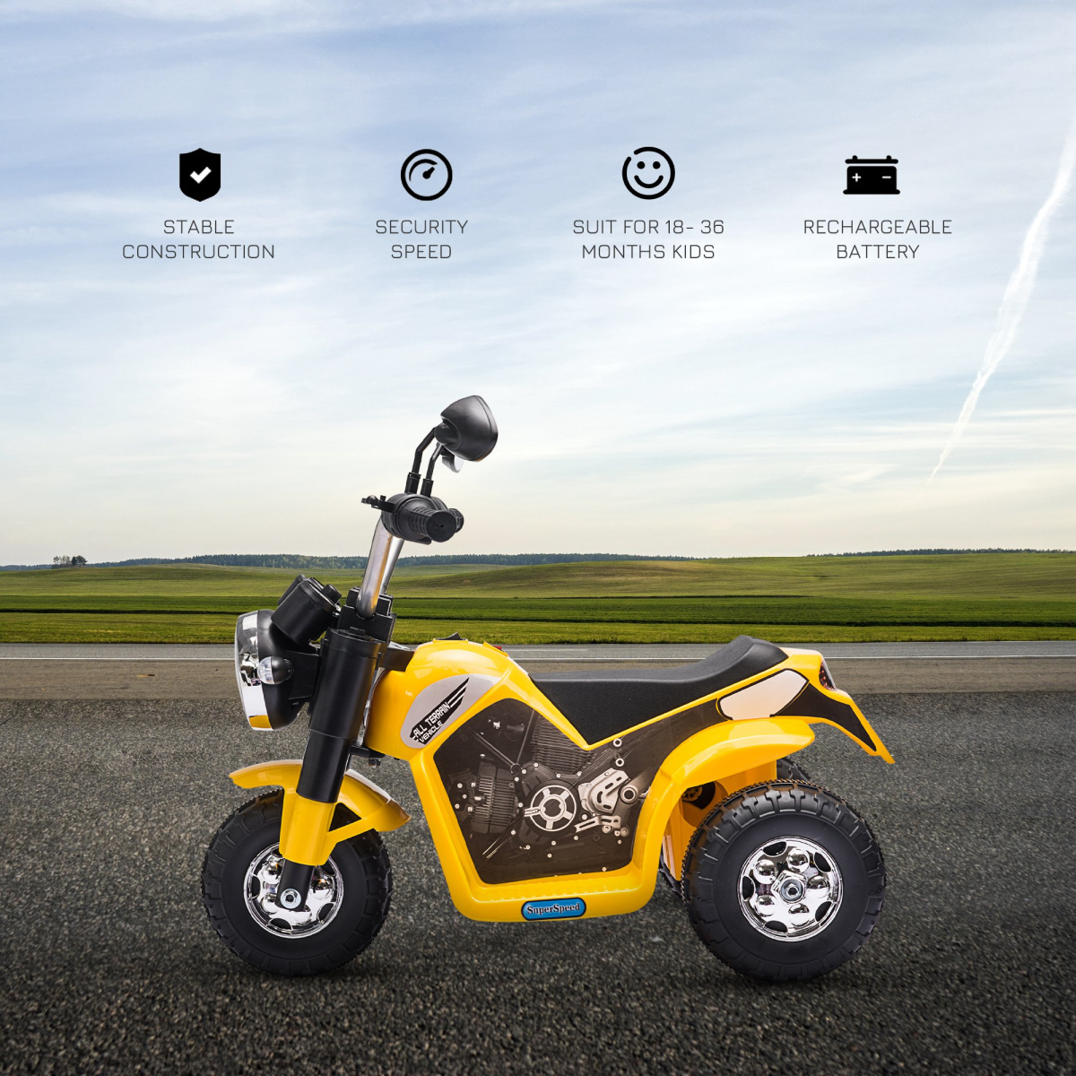 HOMCOM 6V Kids Electric Motorcycle Ride-On with Headlights & Horn – Battery Toy for 18-36 Months, Yellow