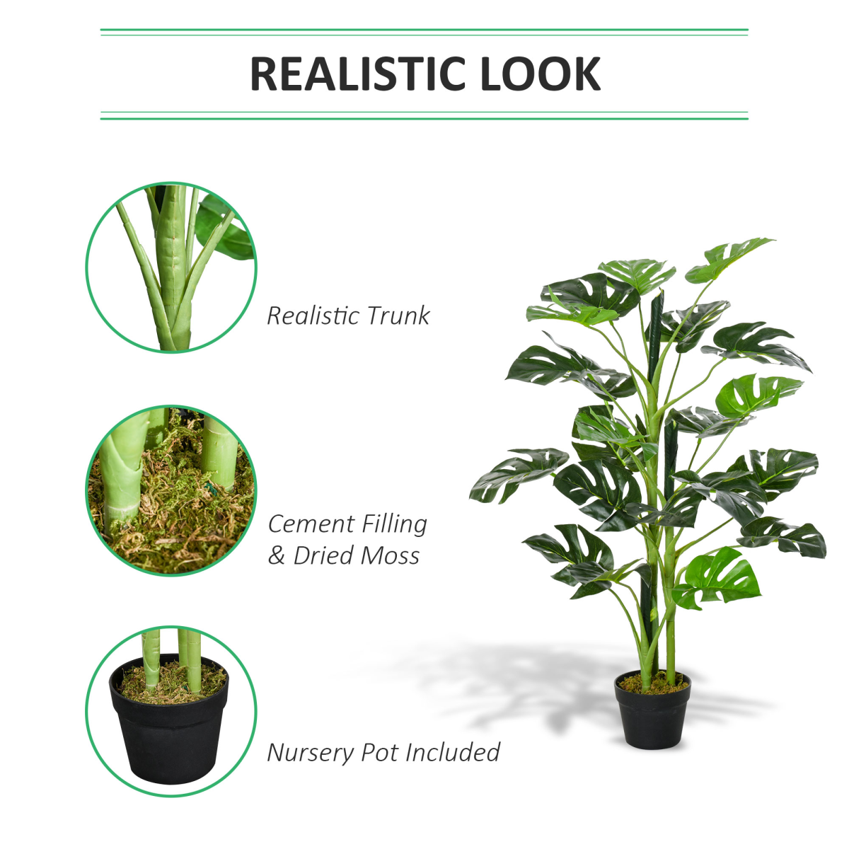 Outsunny Artificial Monstera Tree with 21 Bendable Leaves and Pot – Indoor Outdoor Palm Plant, 1m