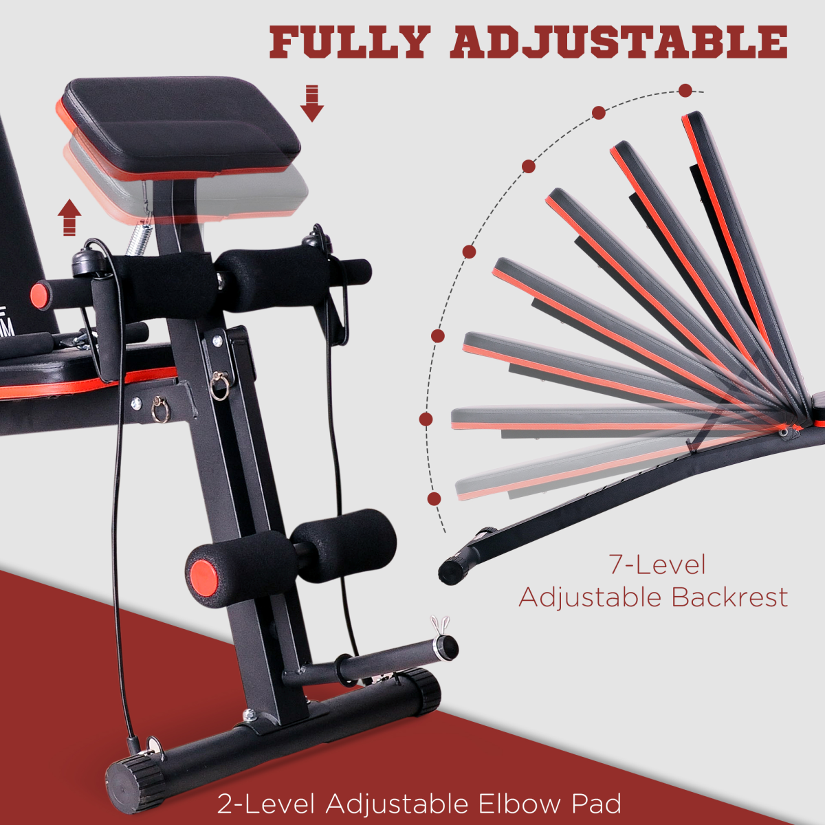 HOMCOM Foldable Weight Bench with 7 Incline Positions, Foam Rollers & Exercise Ropes – Home Gym Workout Bench