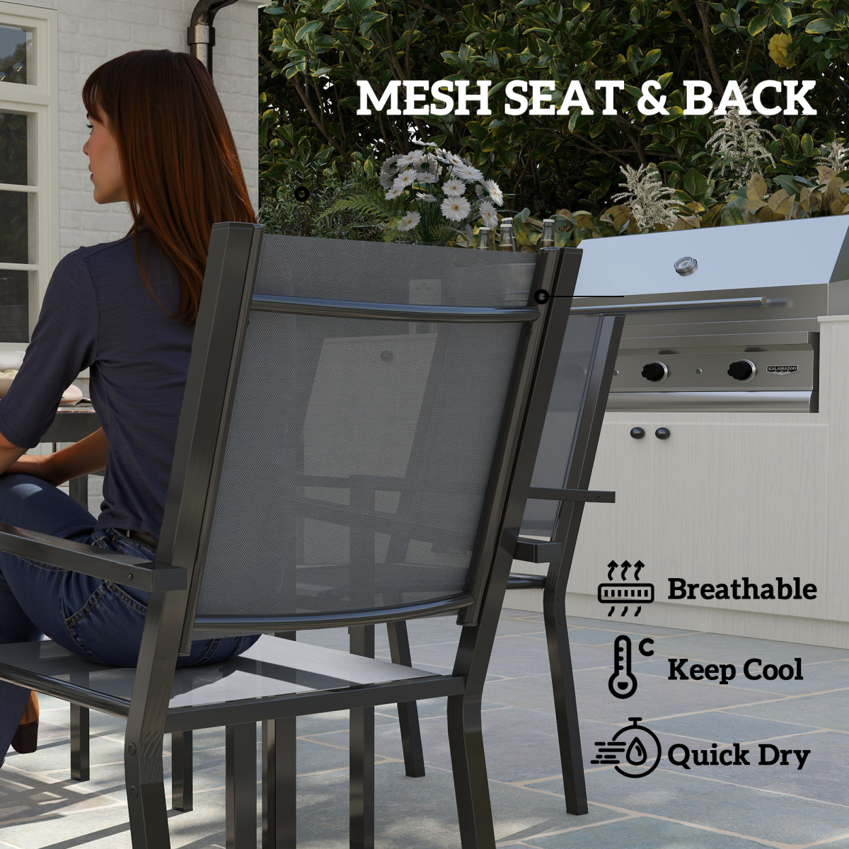 Outsunny 7 Piece Garden Dining Set with 150cm Table and 6 Stackable Chairs – Outdoor Balcony Furniture, Grey