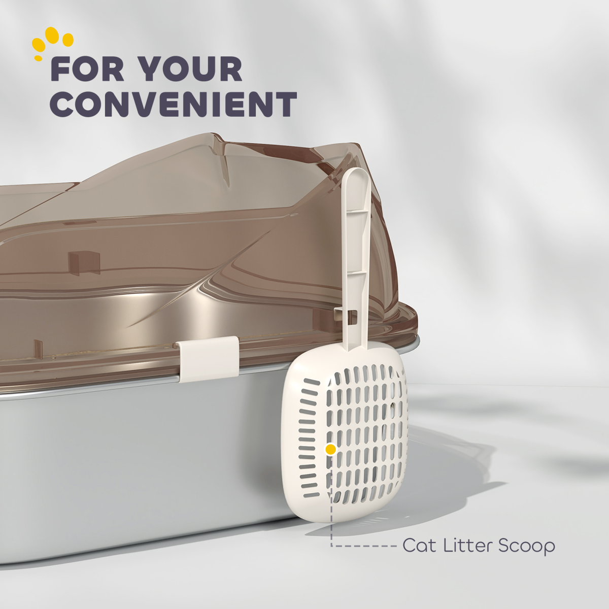 Cat Litter Box with High Sides, Stainless Steel Tray & Scoop – Anti-Splash Litter Tray, Charcoal Grey