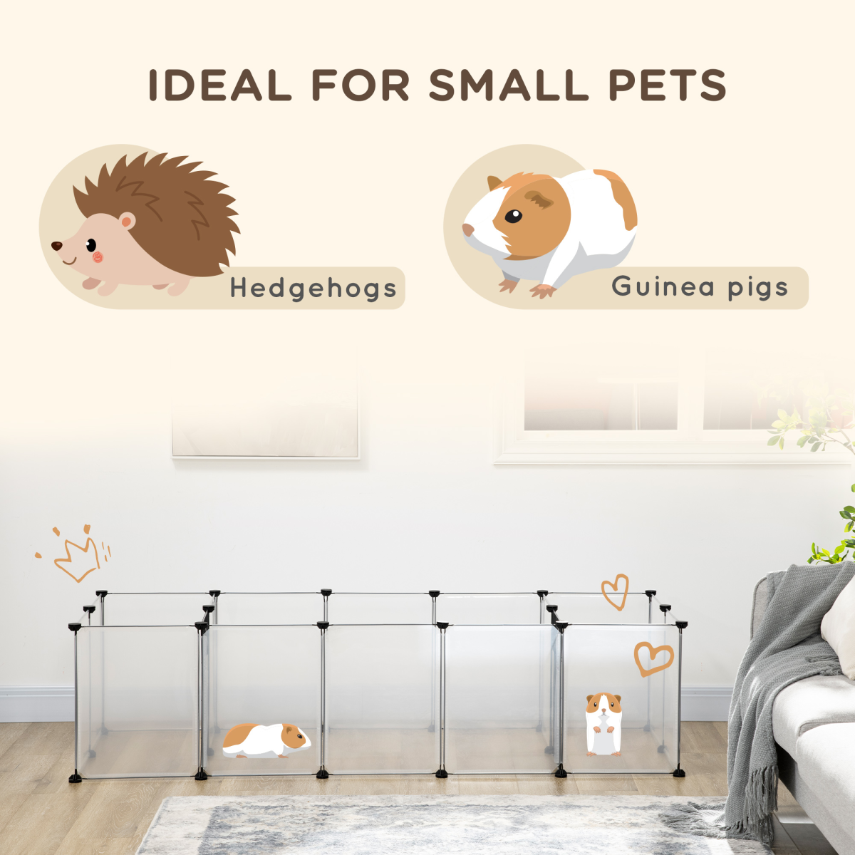 PawHut 18-Panel DIY Small Animal Playpen with Connectors – Pet Cage for Guinea Pigs and Hedgehogs
